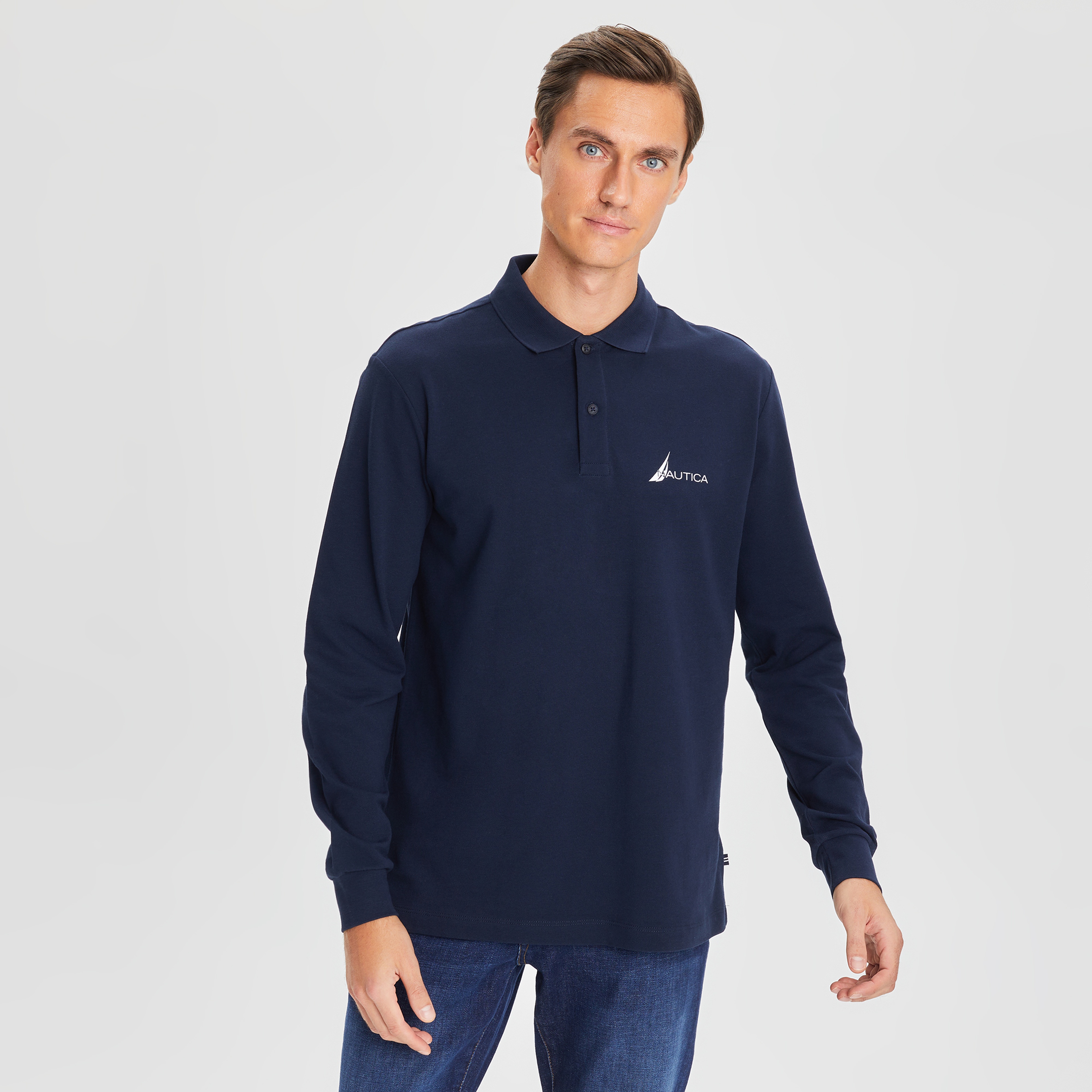 Nautica Erkek Lacivert Classic Fit Uzun Kollu Polo