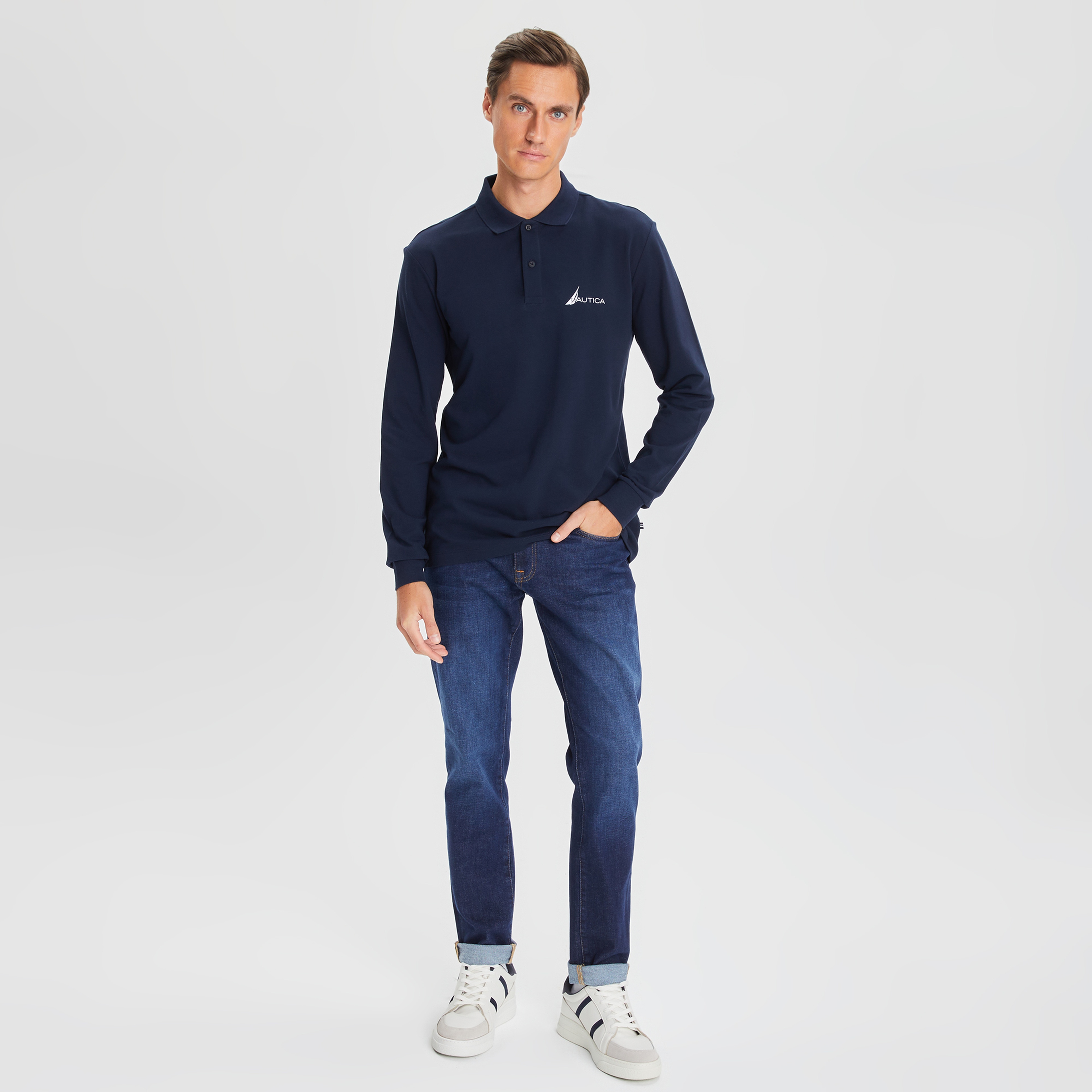Nautica Erkek Lacivert Classic Fit Uzun Kollu Polo