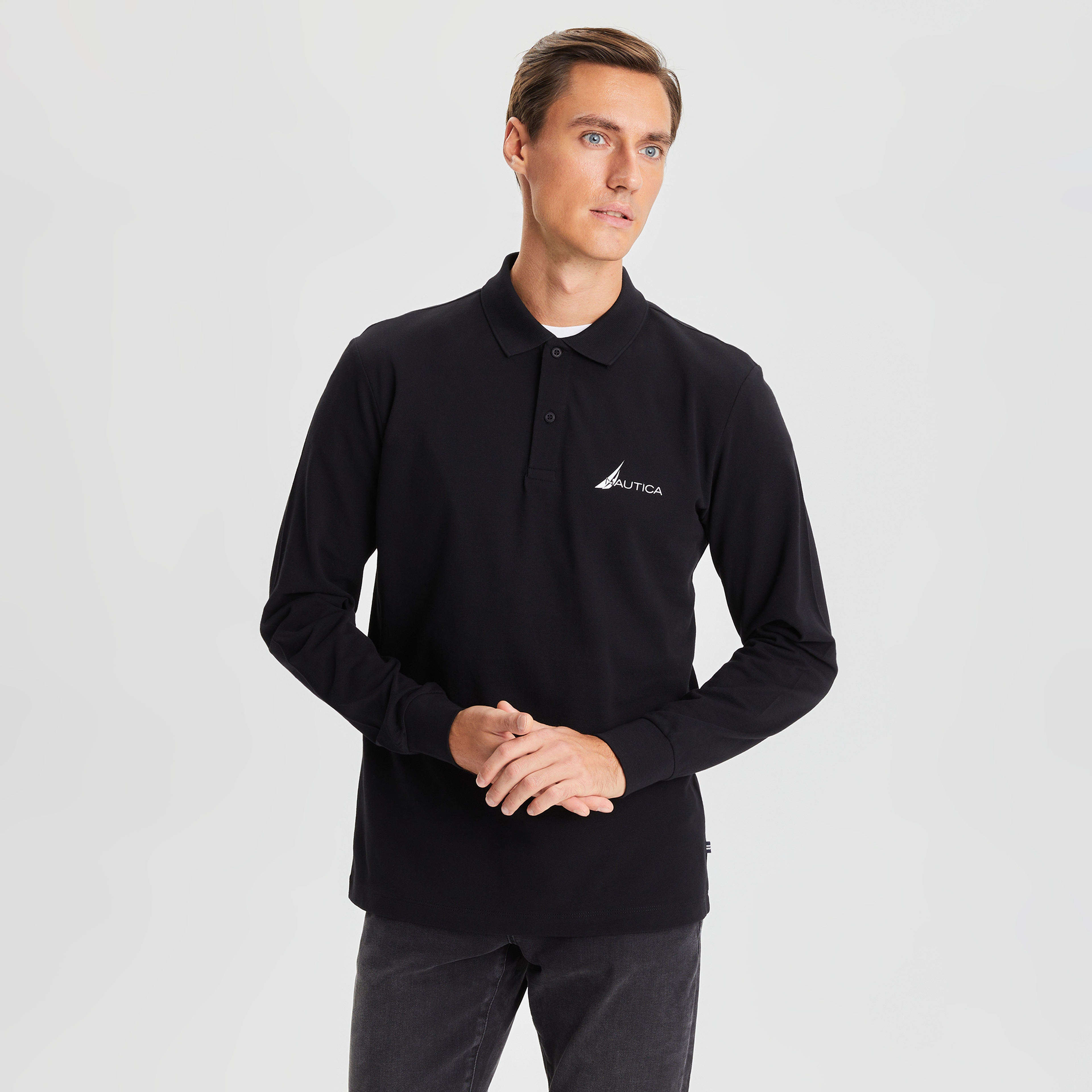 Nautica Erkek Siyah Classic Fit Uzun Kollu Polo