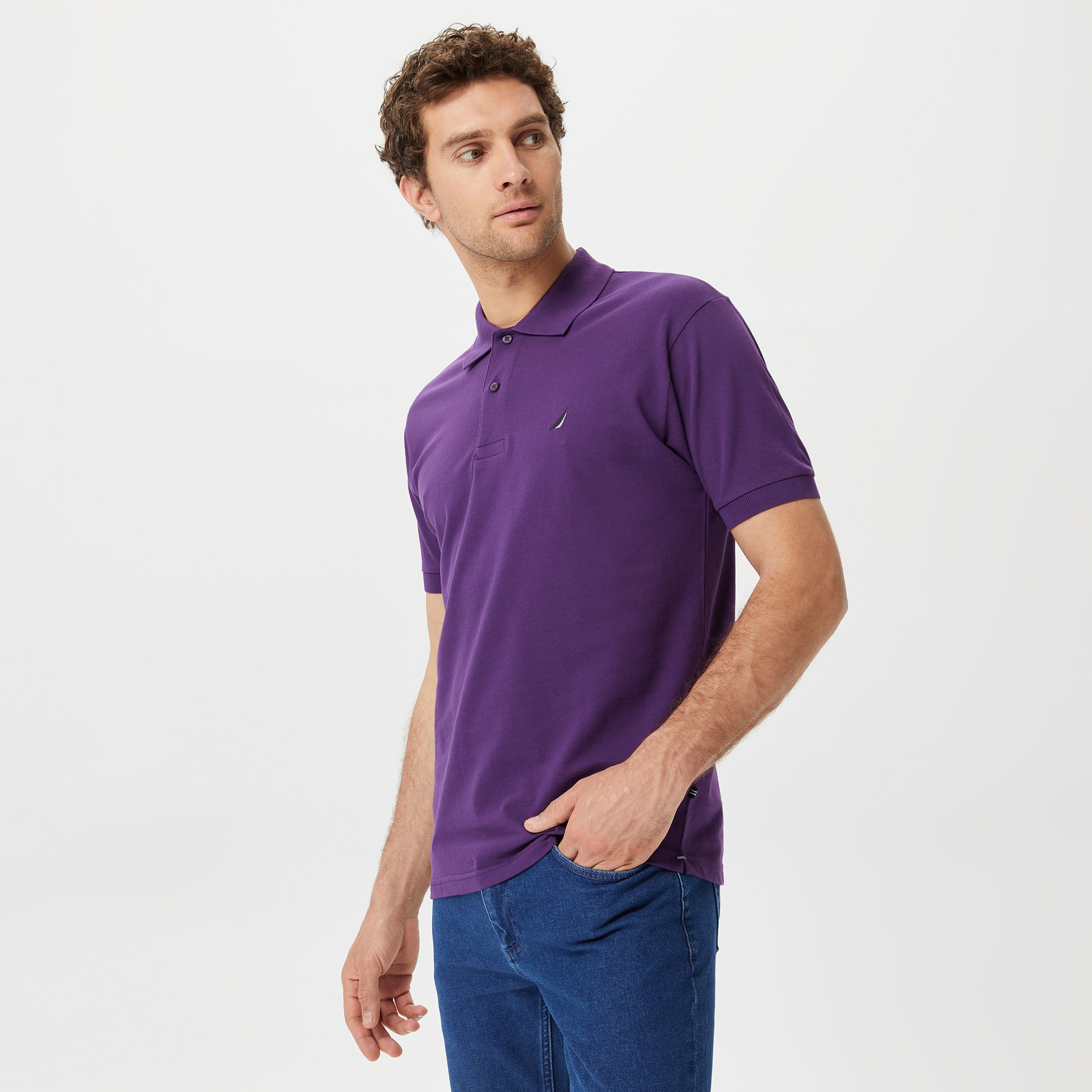 Nautica Erkek Mor Classic Fit Kısa Kollu Polo Yaka T-Shirt