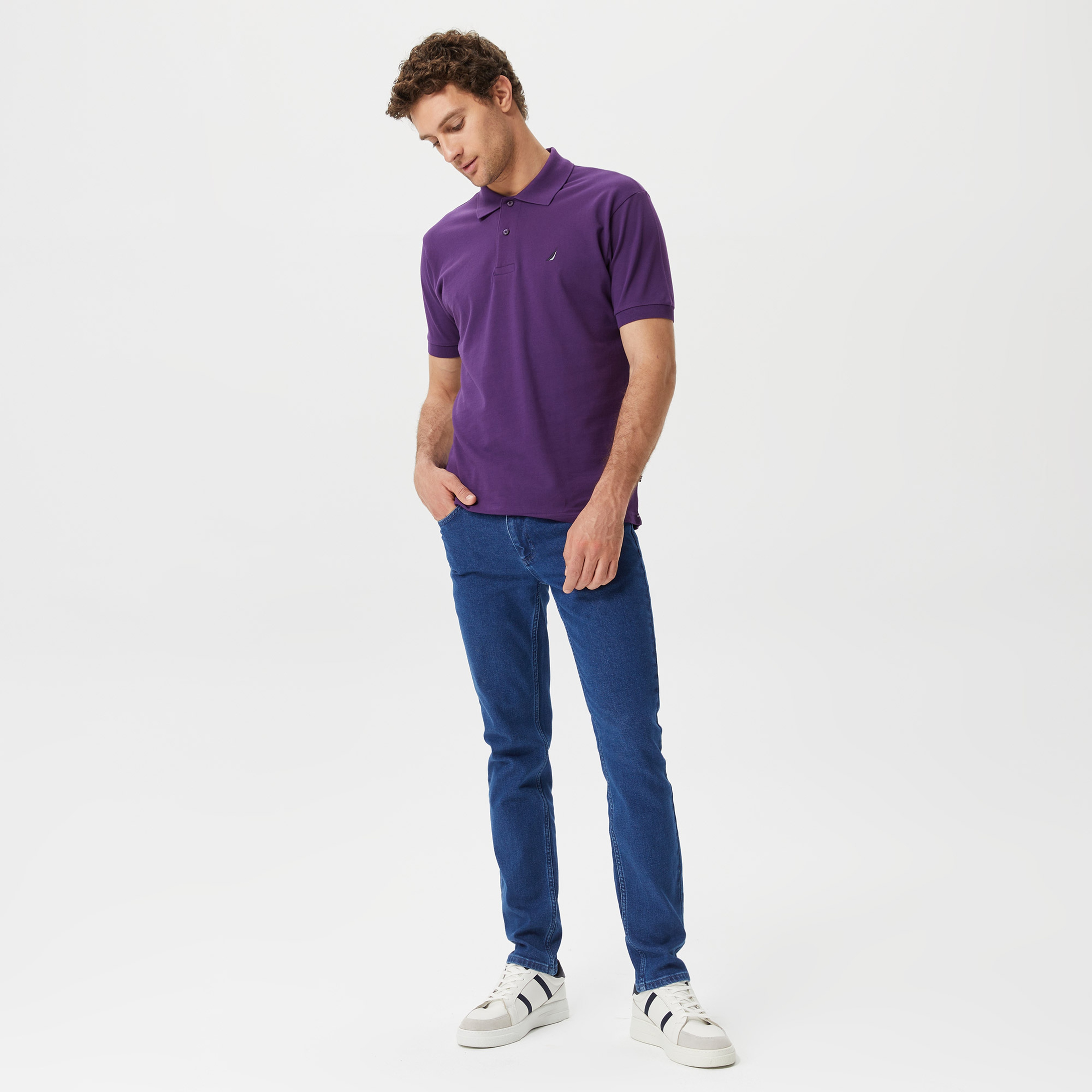 Nautica Erkek Mor Classic Fit Kısa Kollu Polo Yaka T-Shirt