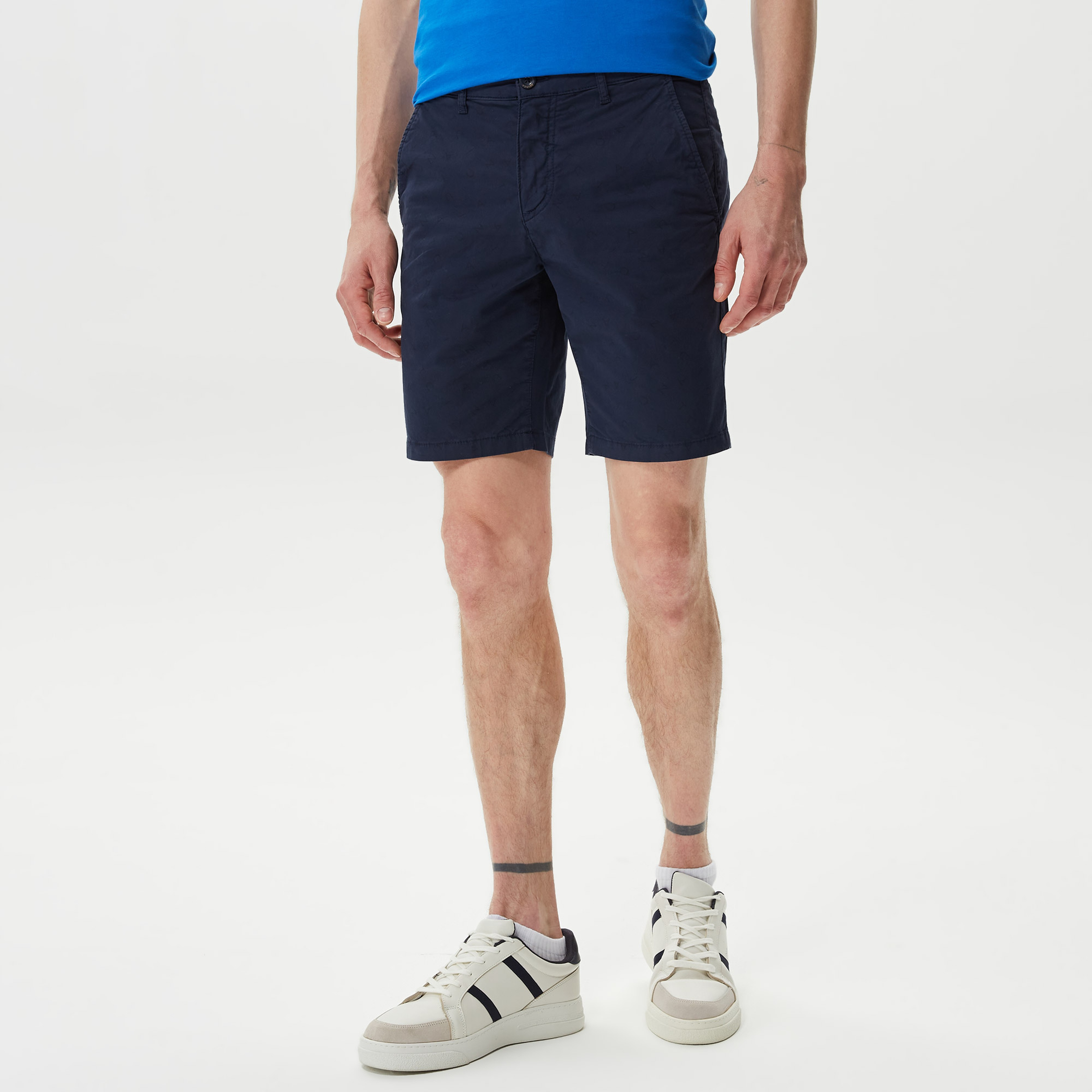 Nautica Erkek Lacivert Slim Fit Baskılı Bermuda