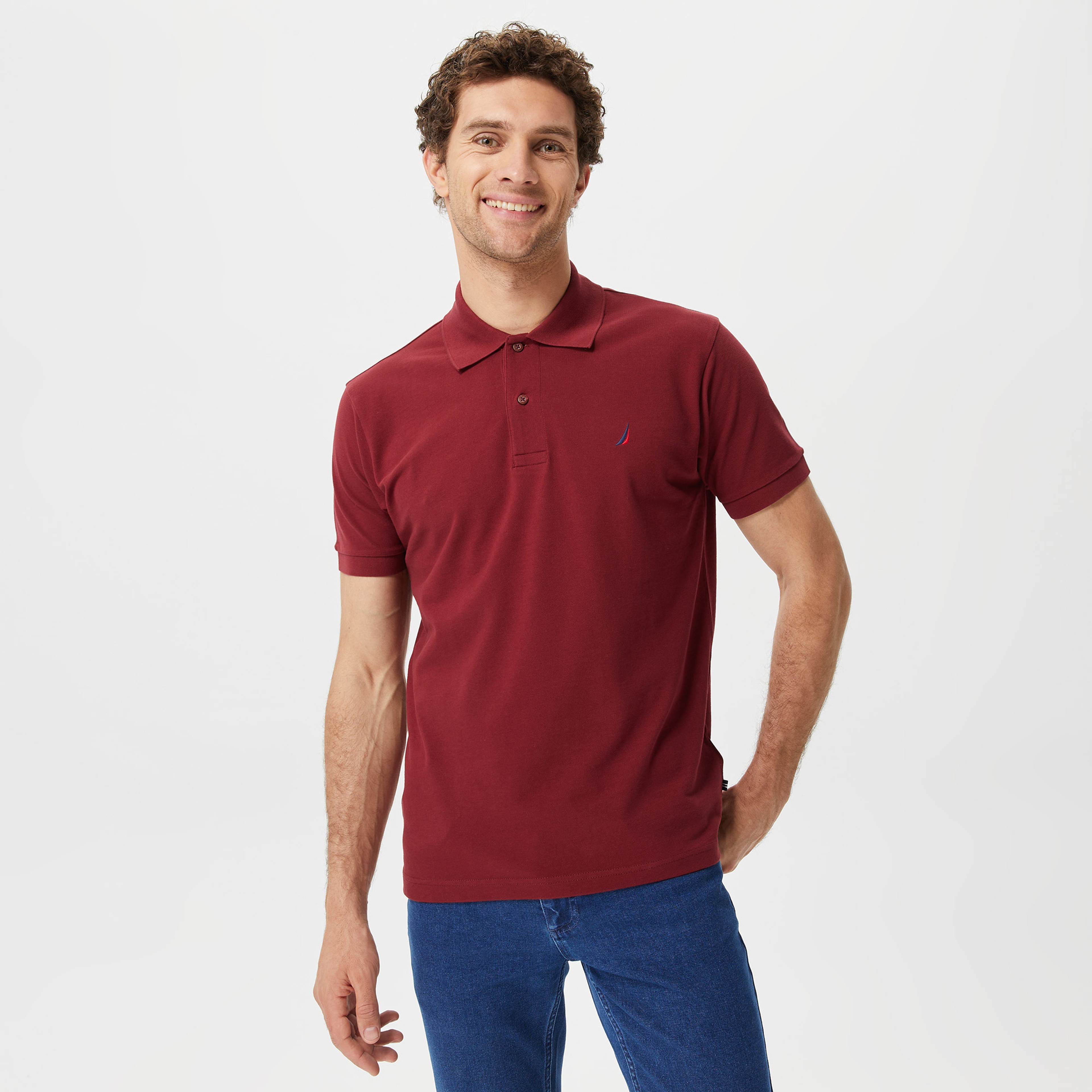 Nautica Erkek Bordo Classic Fit Kısa Kollu Polo Yaka T-Shirt