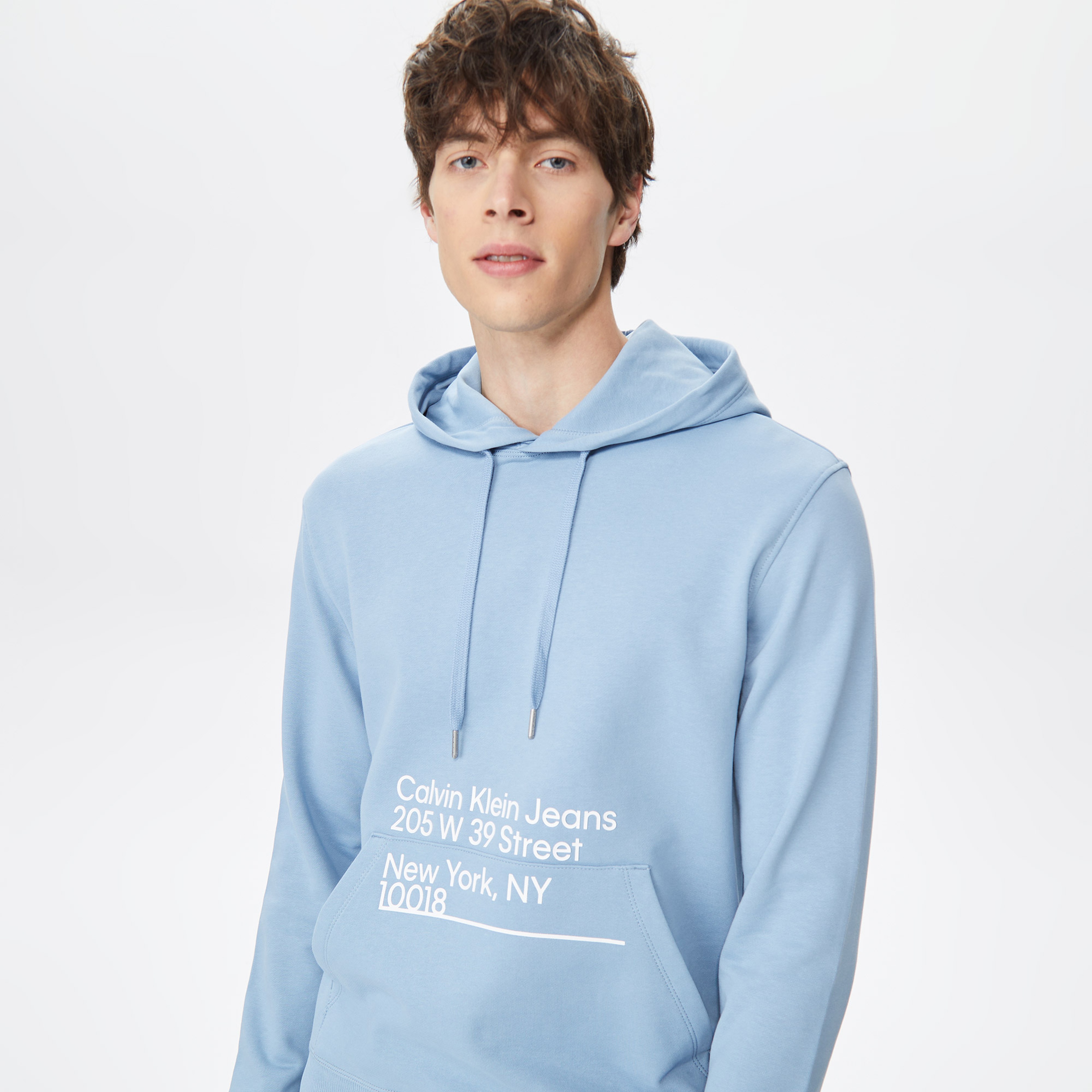 Calvin Klein Jeans Address Logo Erkek Mavi Hoodie
