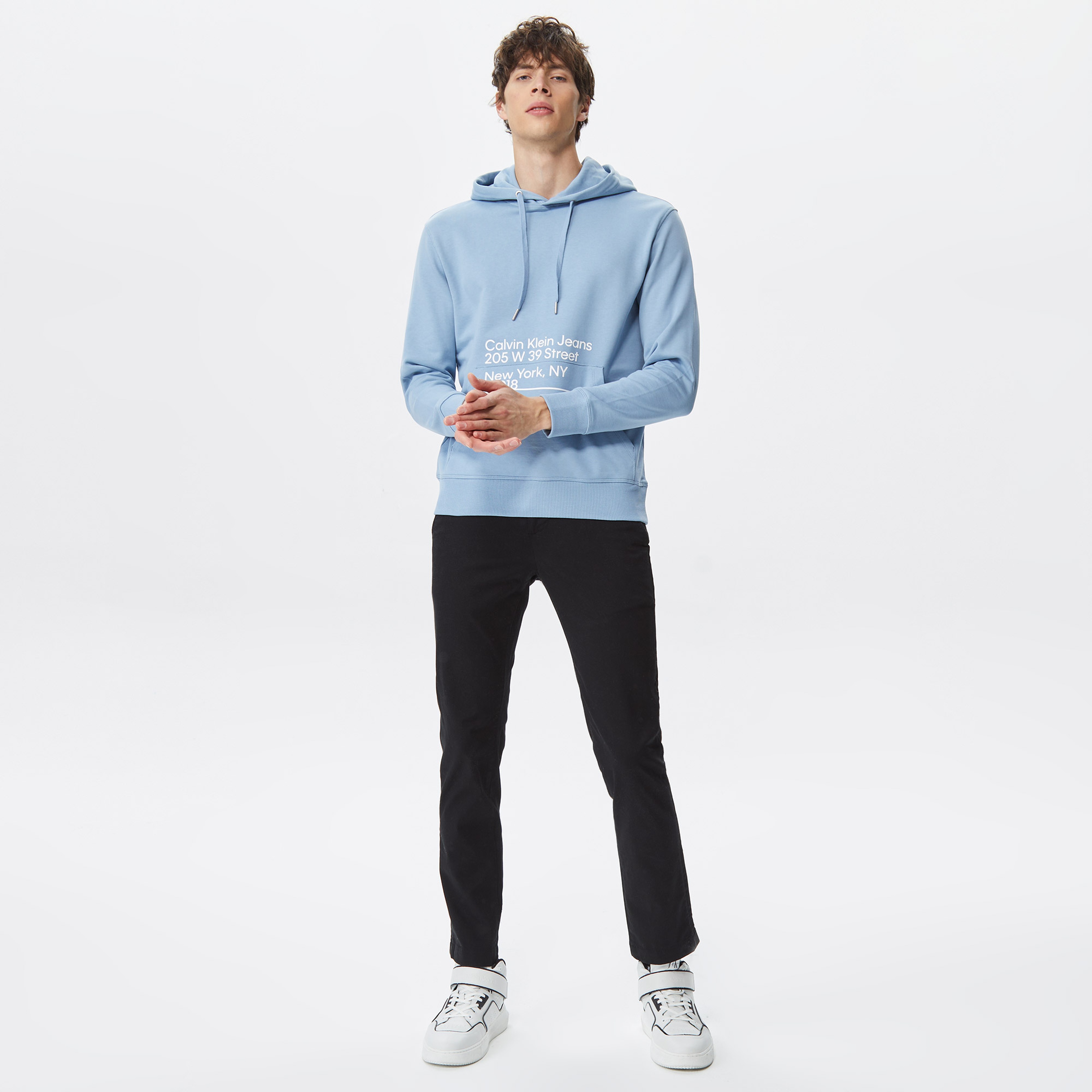 Calvin Klein Jeans Address Logo Erkek Mavi Hoodie