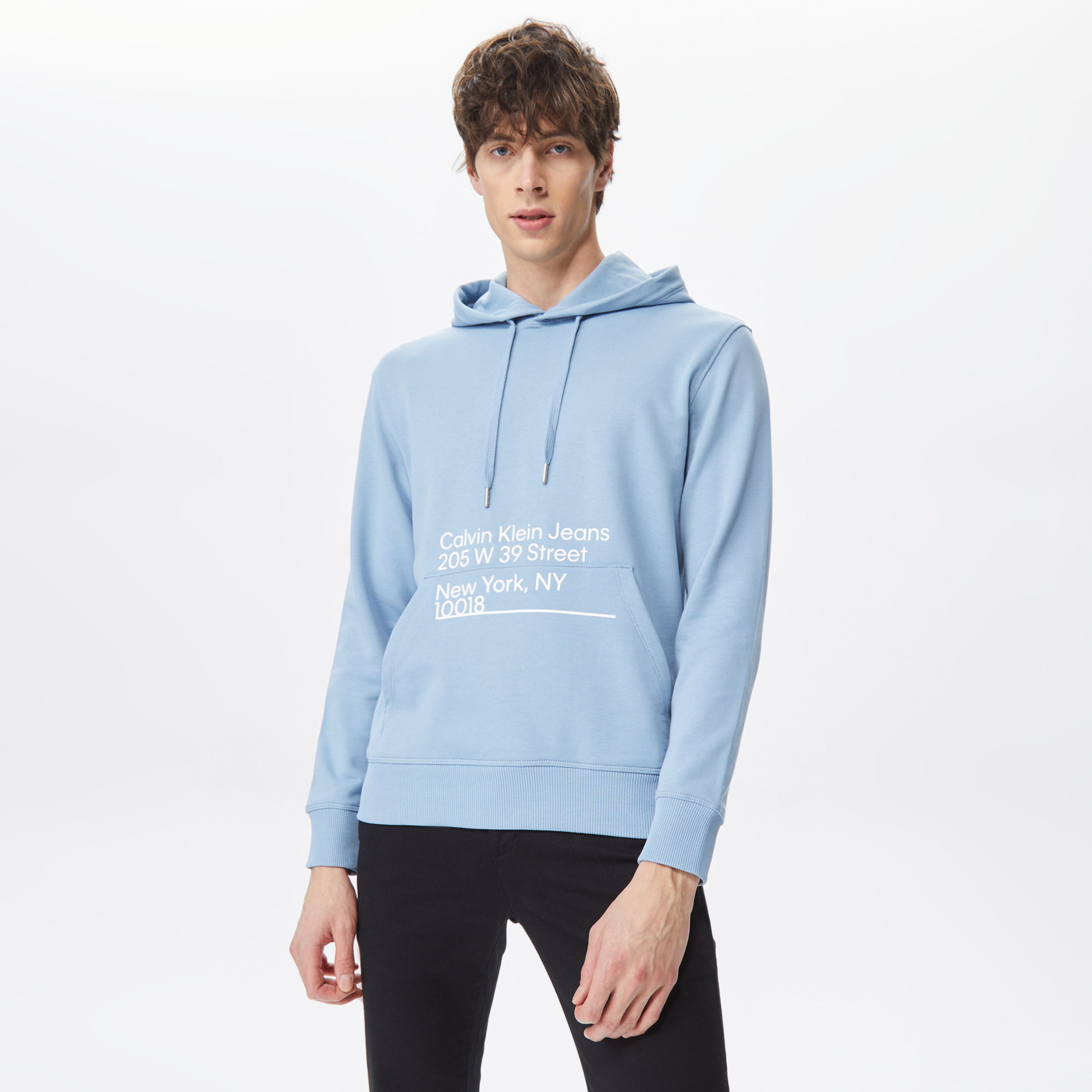 Calvin Klein Jeans Address Logo Erkek Mavi Hoodie