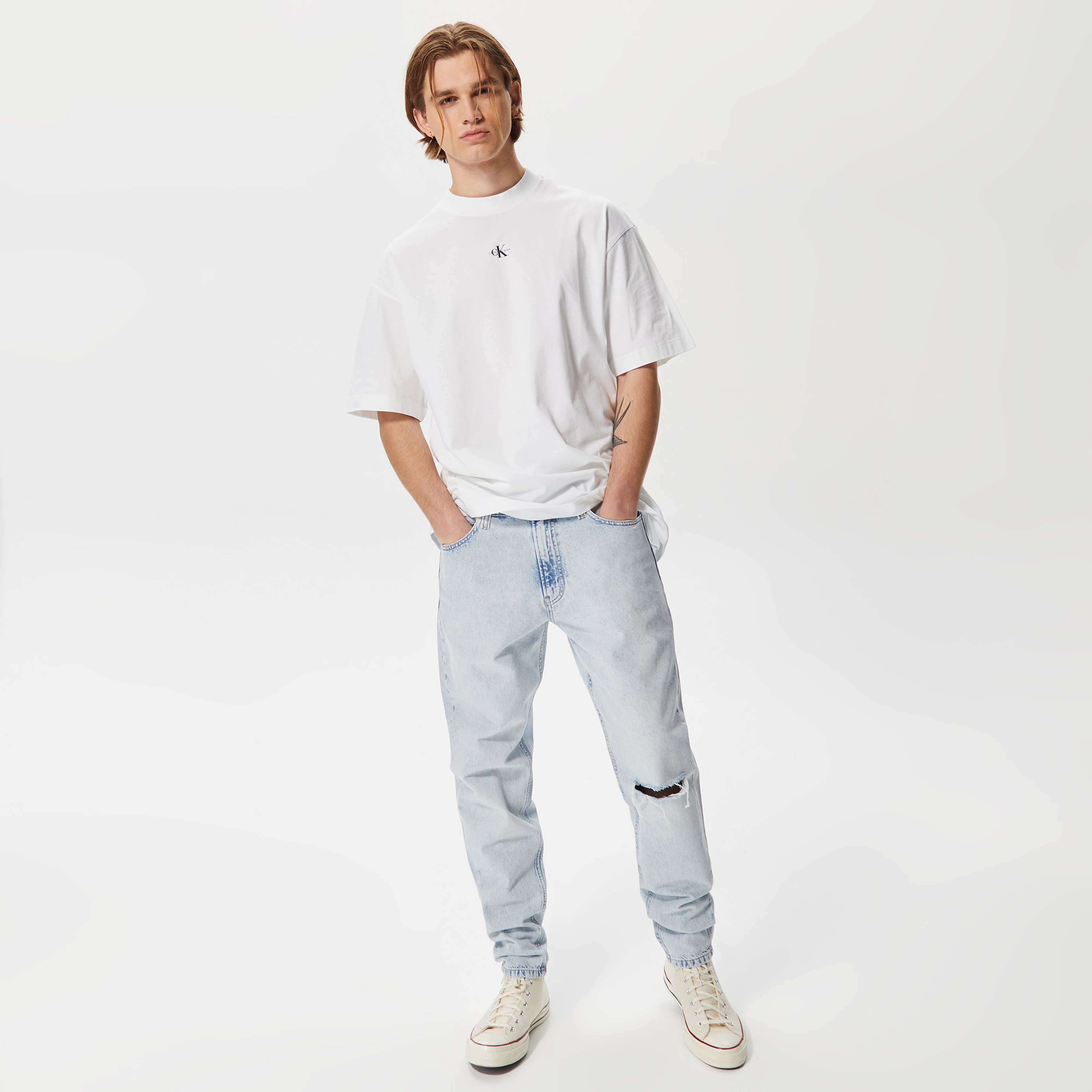 Calvin Klein Jeans Micro Monologo Modern Erkek Beyaz T-Shirt