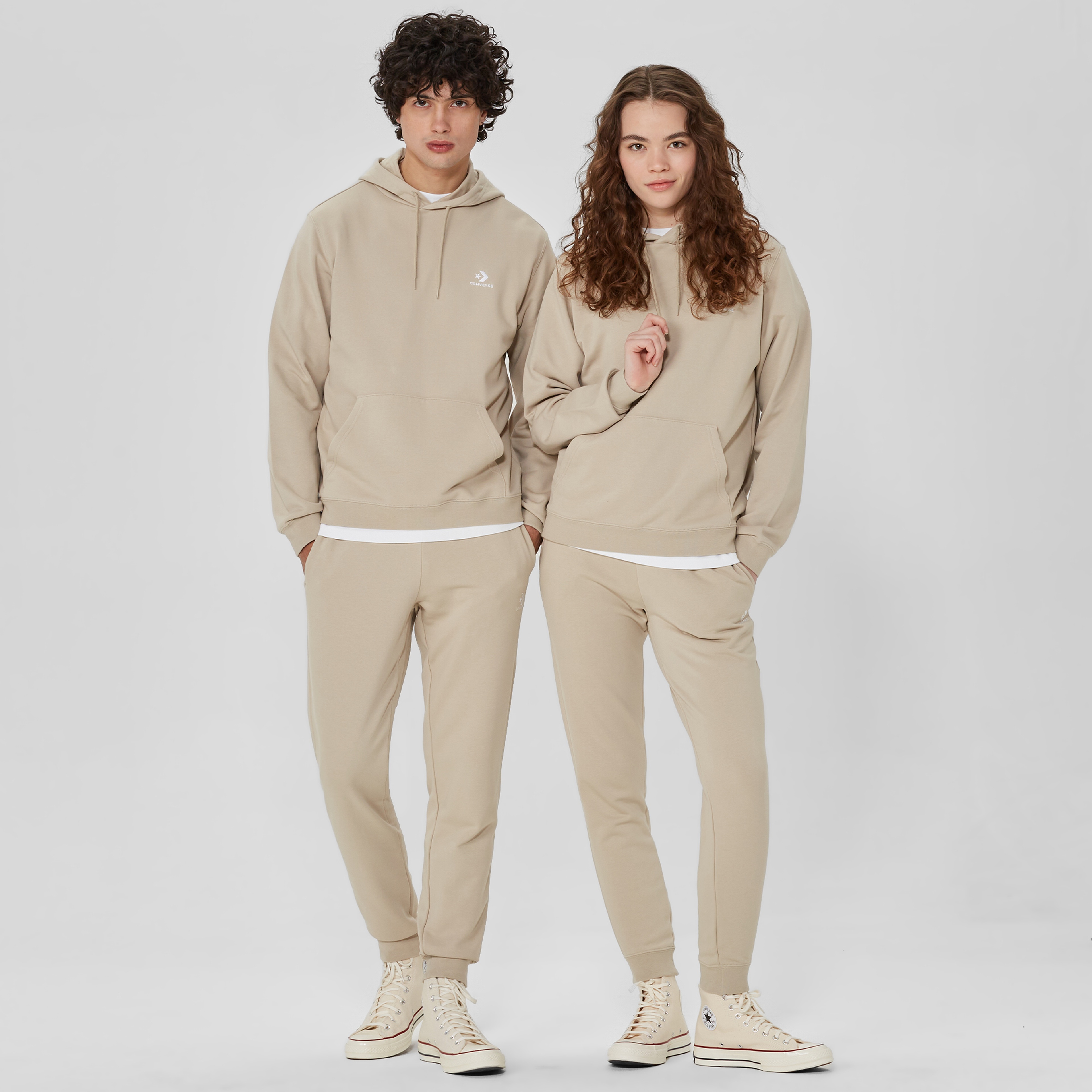 Converse Go-To Embroidered Star Chevron  Unisex Bej Hoodie