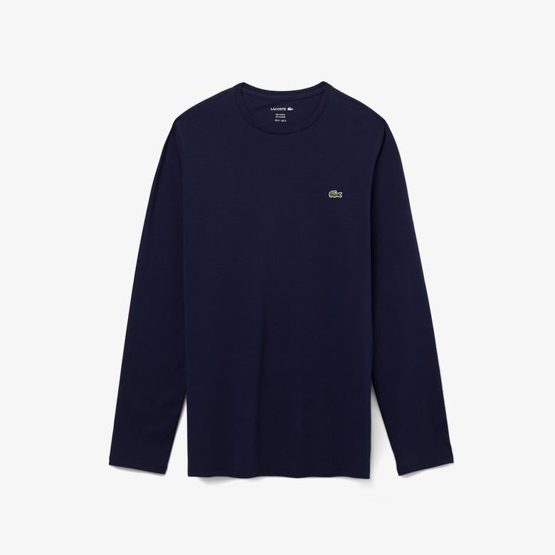 Erkek Slim Fit Uzun Kollu Bisiklet Yaka Lacivert T-Shirt