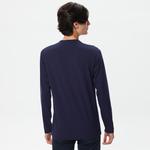 Erkek Slim Fit Uzun Kollu Bisiklet Yaka Lacivert T-Shirt