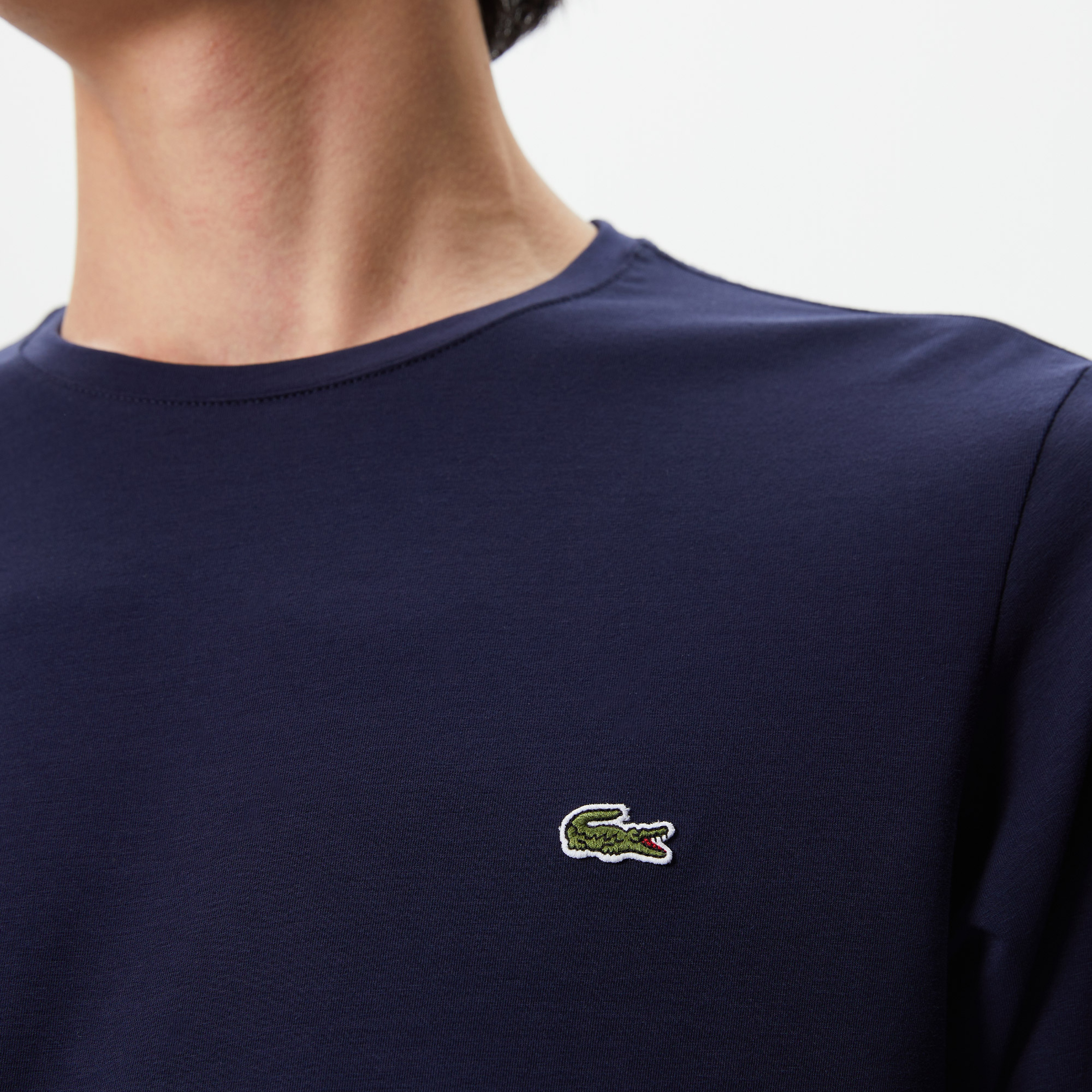 Erkek Slim Fit Uzun Kollu Bisiklet Yaka Lacivert T-Shirt