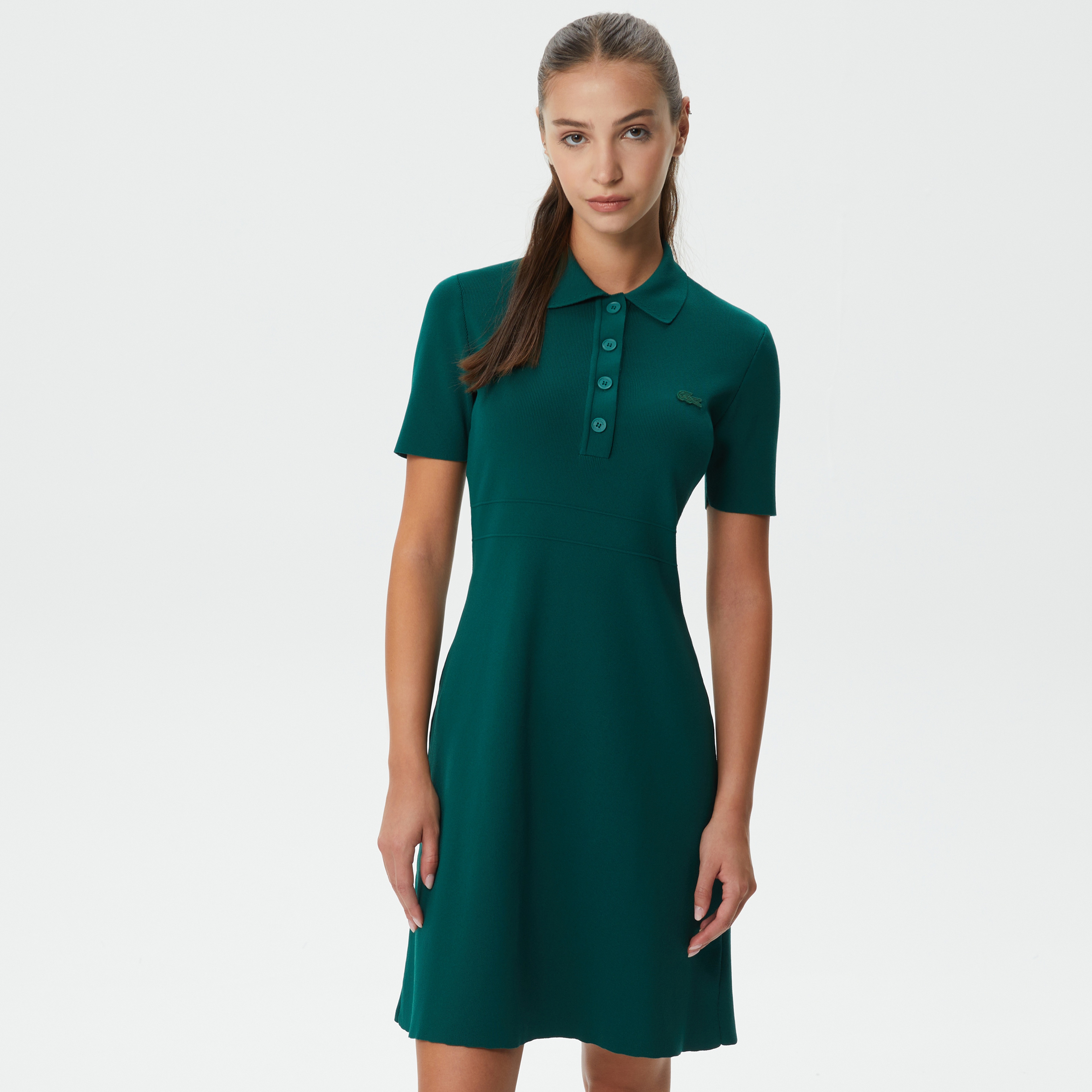 Lacoste Kadın Uzun Kollu Gömlek Yaka Yeşil Elbise