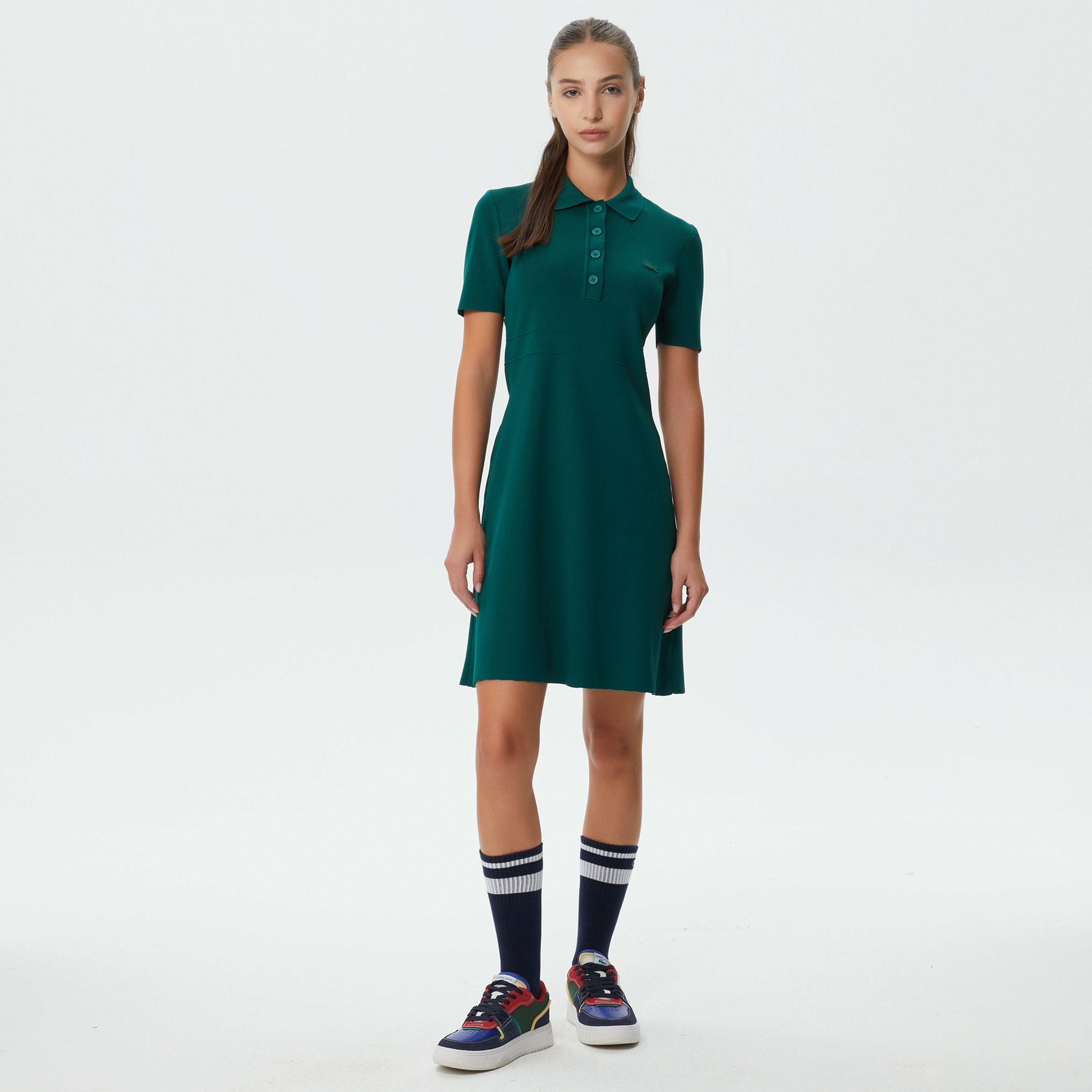 Lacoste Kadın Uzun Kollu Gömlek Yaka Yeşil Elbise