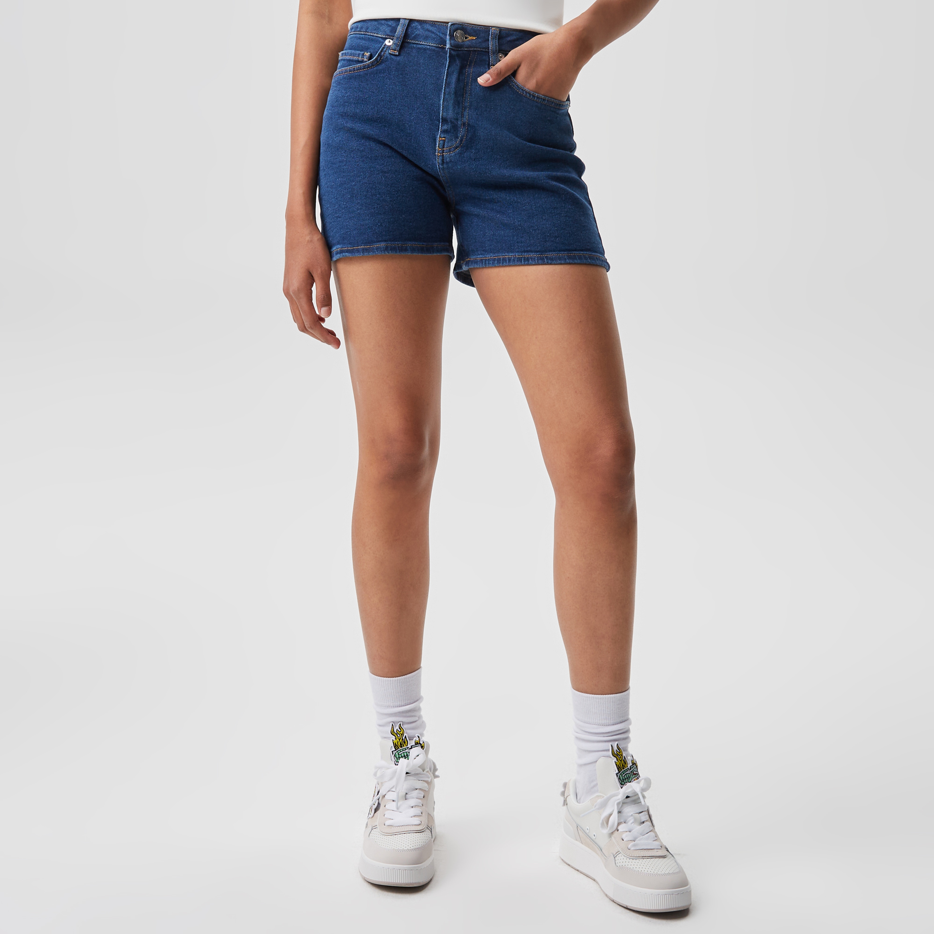 Kadın Straight Fit Denim Mavi Şort