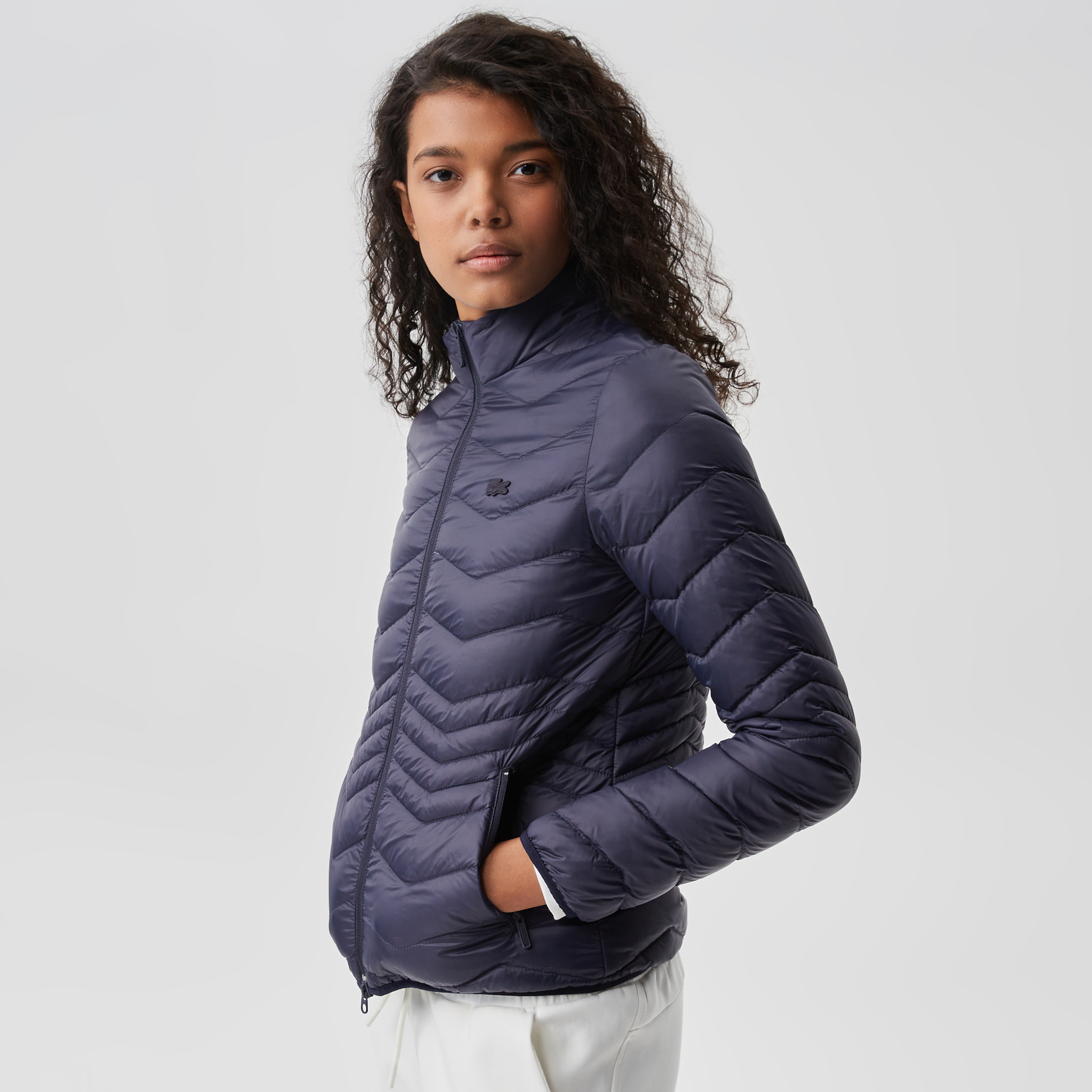 Kadın Dik Yaka Kapitone Lacivert Mont