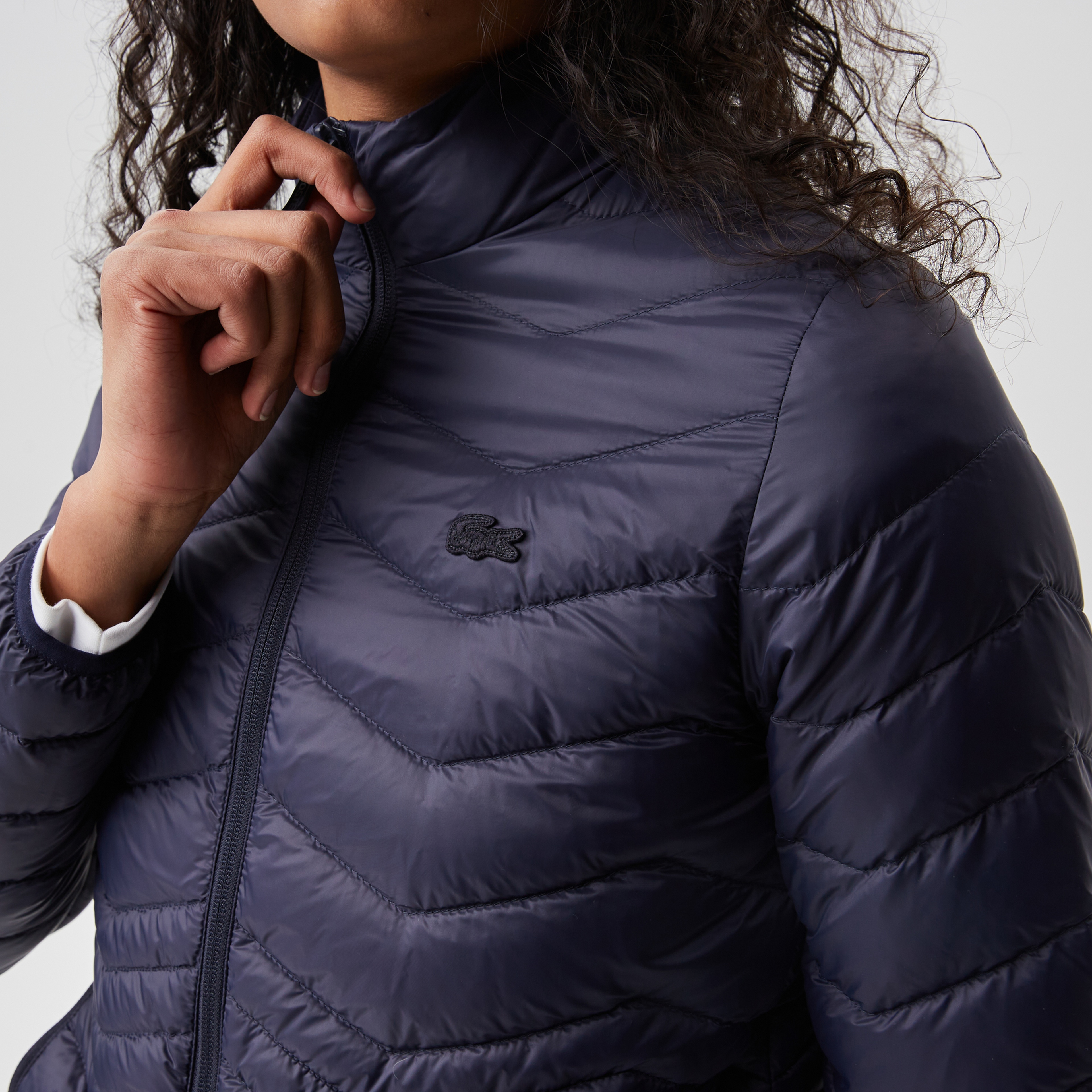 Kadın Dik Yaka Kapitone Lacivert Mont