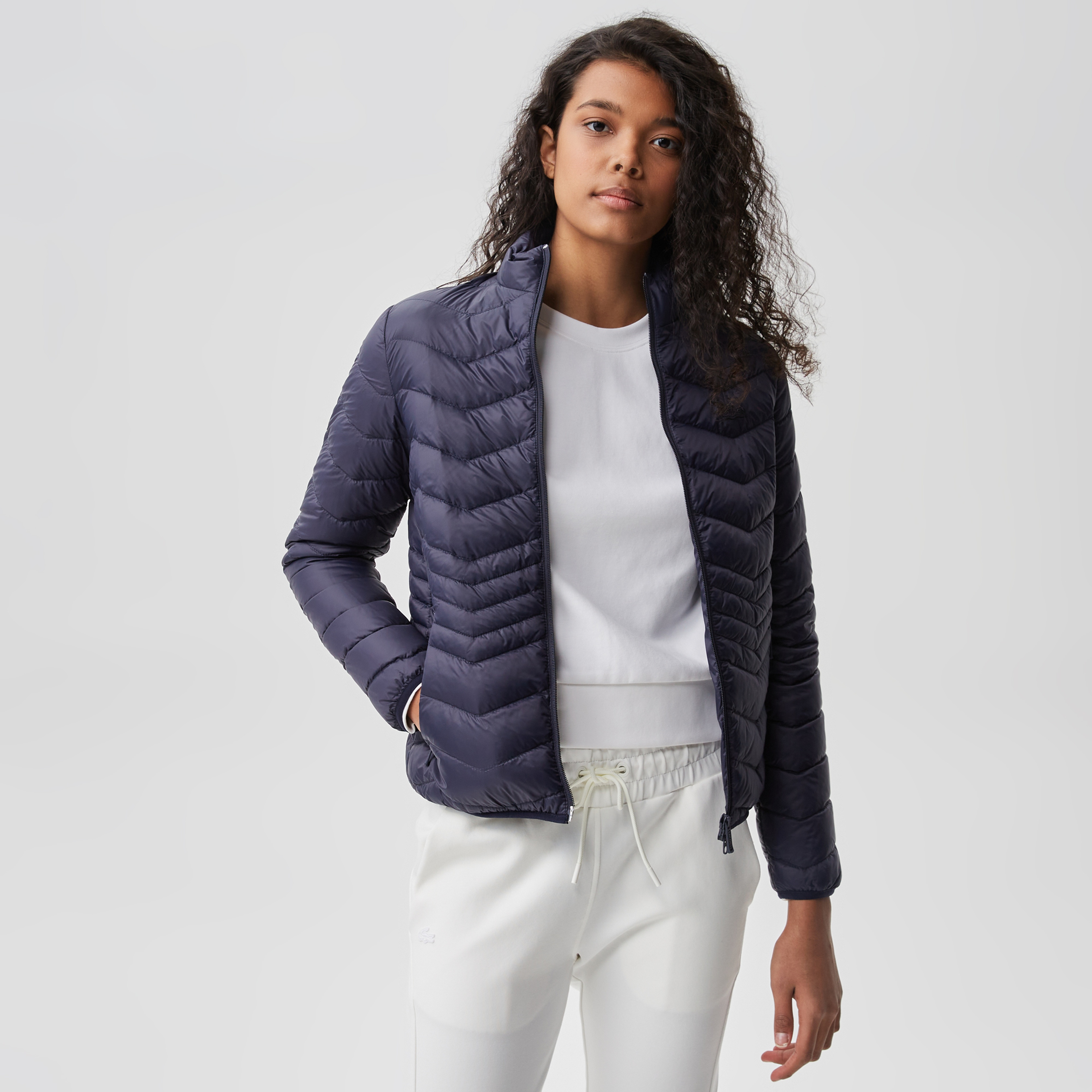 Kadın Dik Yaka Kapitone Lacivert Mont