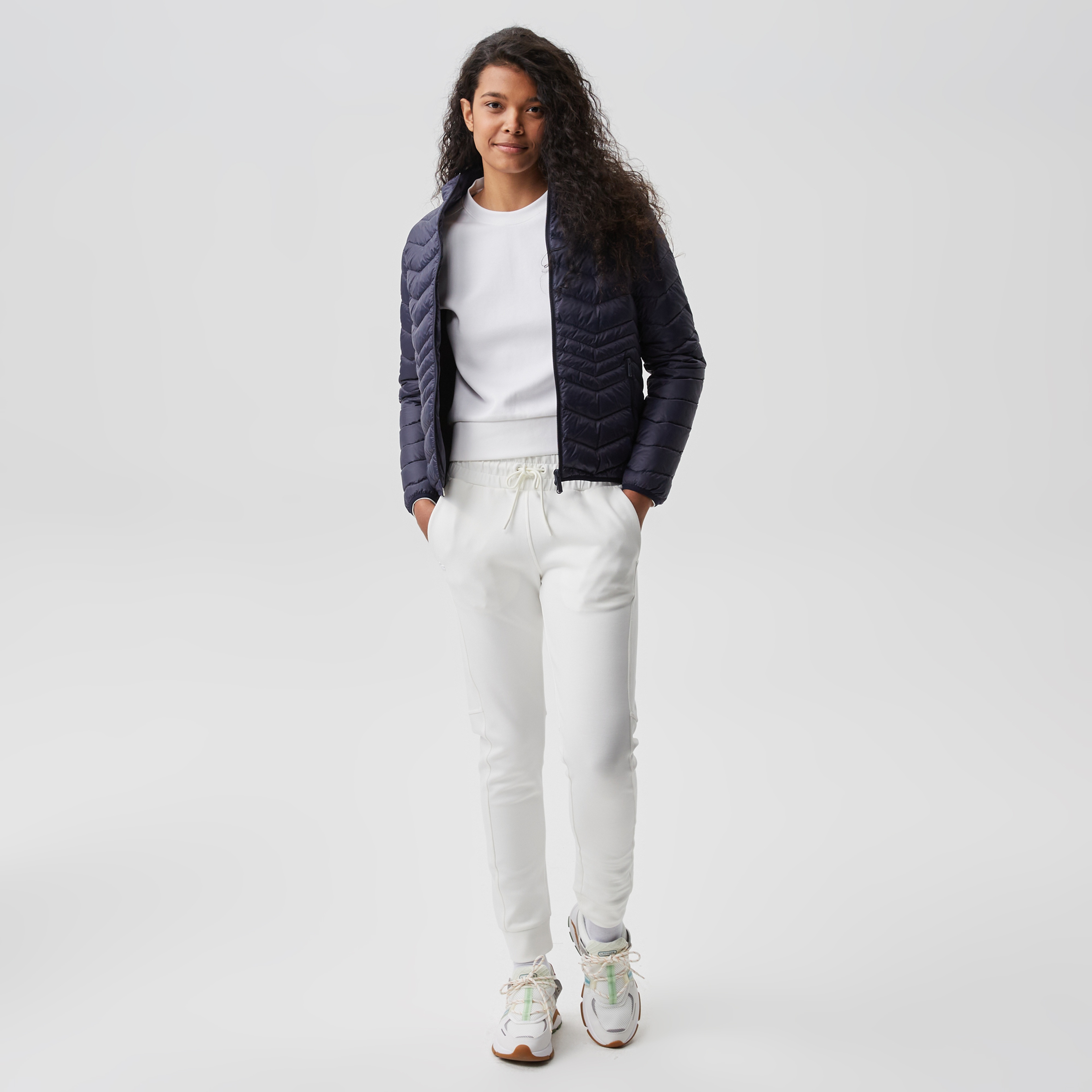 Kadın Dik Yaka Kapitone Lacivert Mont