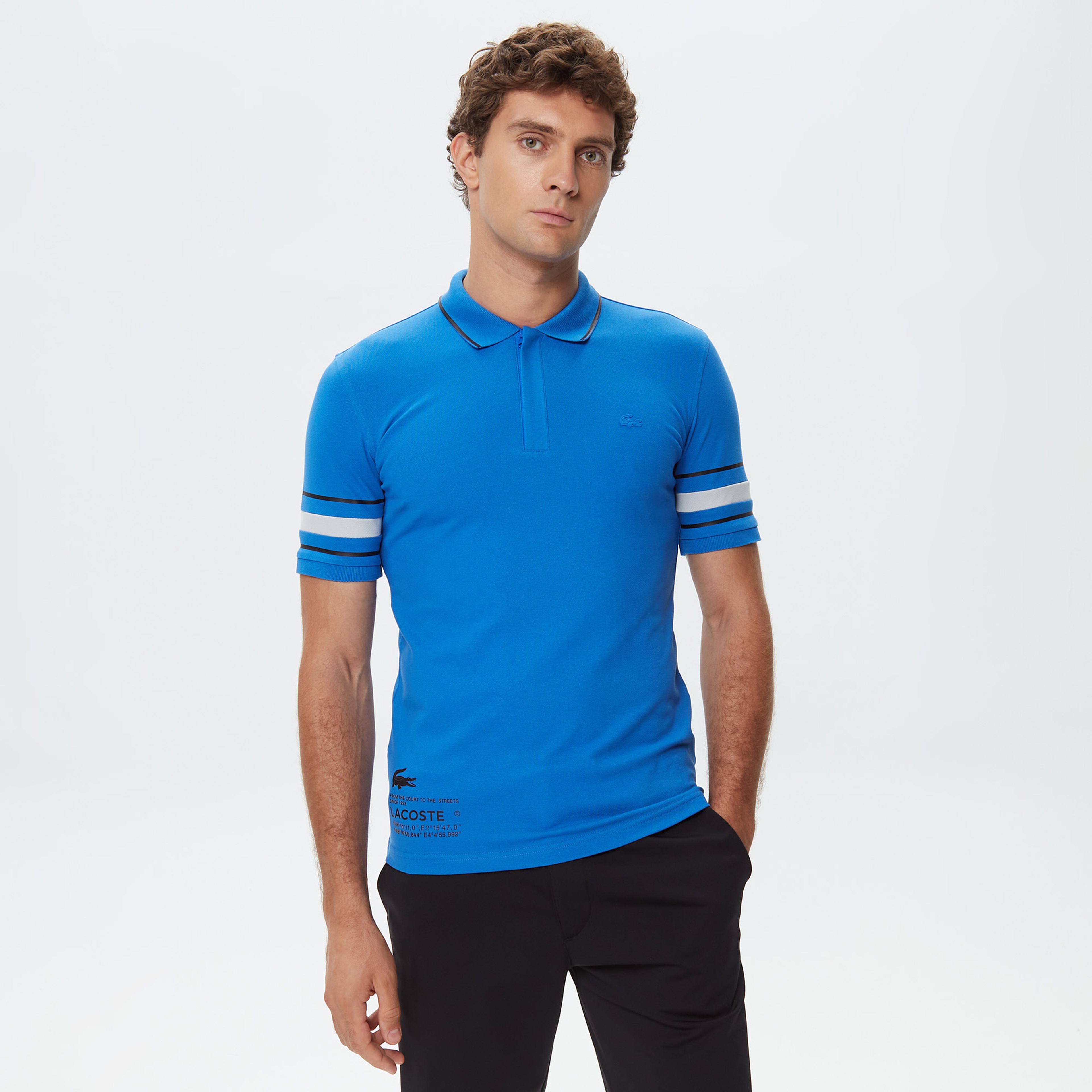 Active Erkek Slim Fit Baskılı Mavi Polo