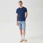 Erkek Slim Fit Bisiklet Yaka Desenli Lacivert T-Shirt