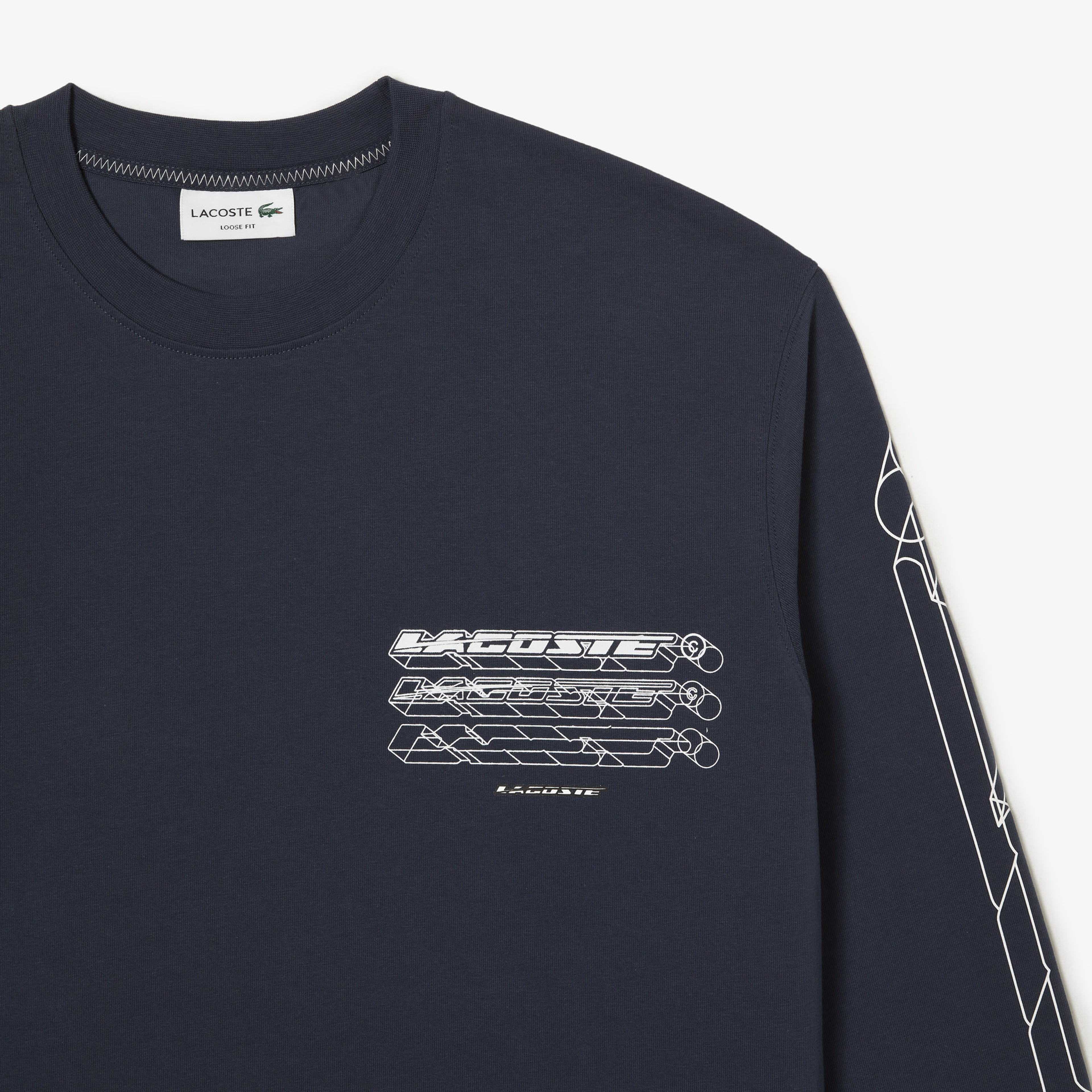 Erkek Loose Fit Uzun Kollu Bisiklet Yaka Lacivert T-Shirt