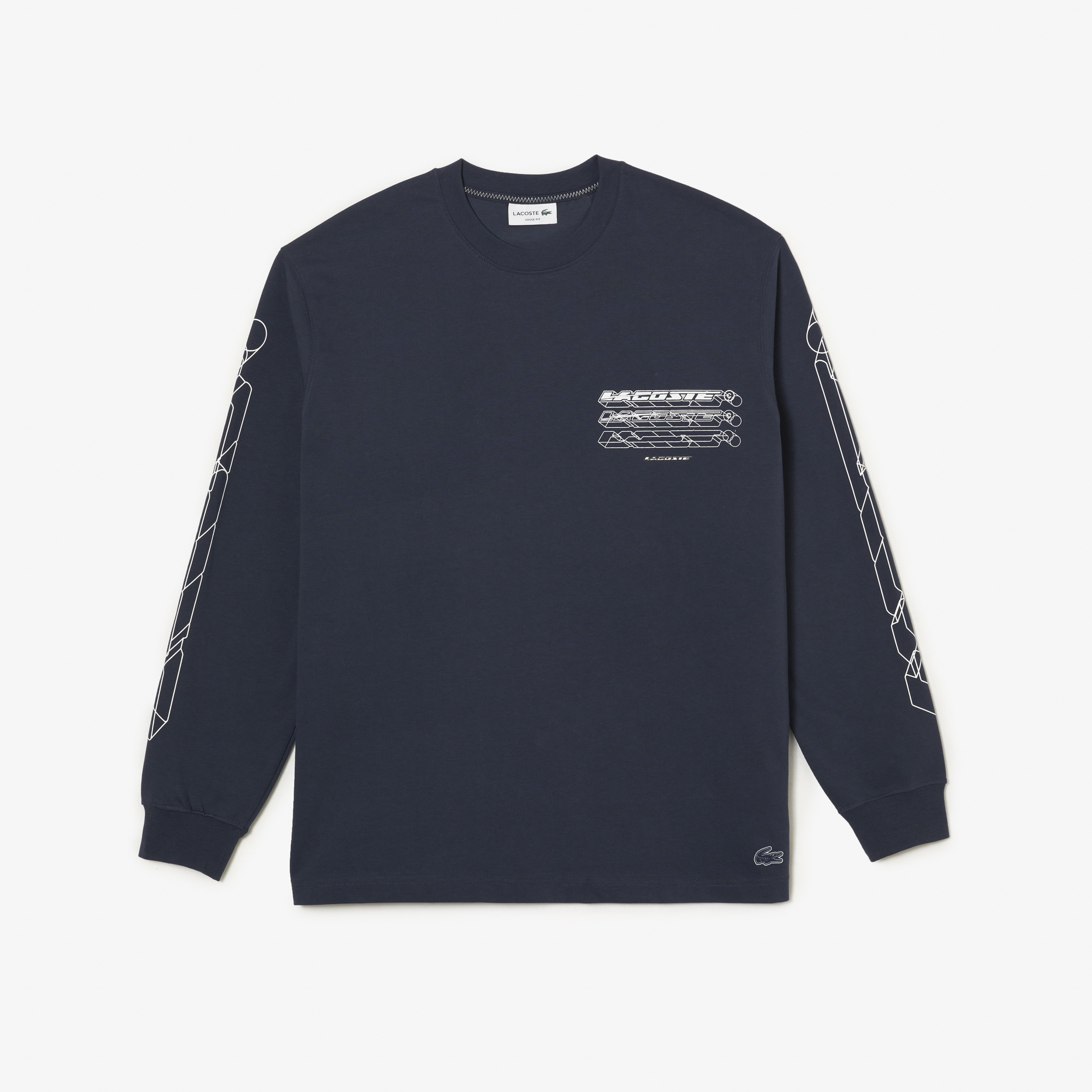 Erkek Loose Fit Uzun Kollu Bisiklet Yaka Lacivert T-Shirt