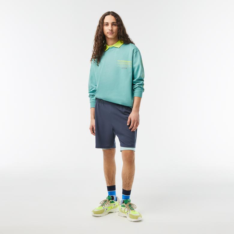 Erkek Loose Fit Uzun Kollu Bisiklet Yaka Yeşil T-Shirt