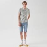 Erkek Slim Fit Bisiklet Yaka Desenli Beyaz T-Shirt
