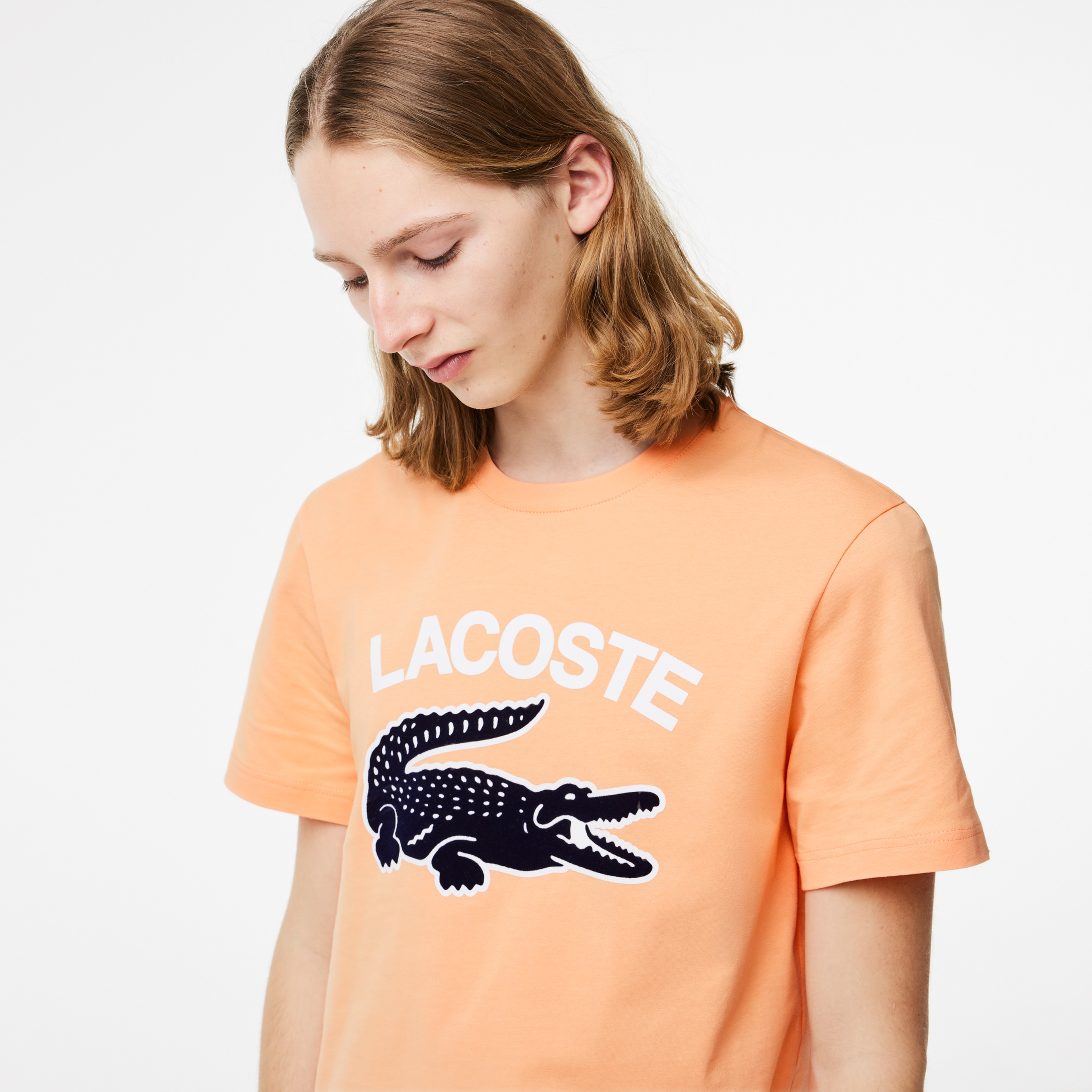 Erkek Regular Fit Bisiklet Yaka Baskılı Turuncu T-Shirt