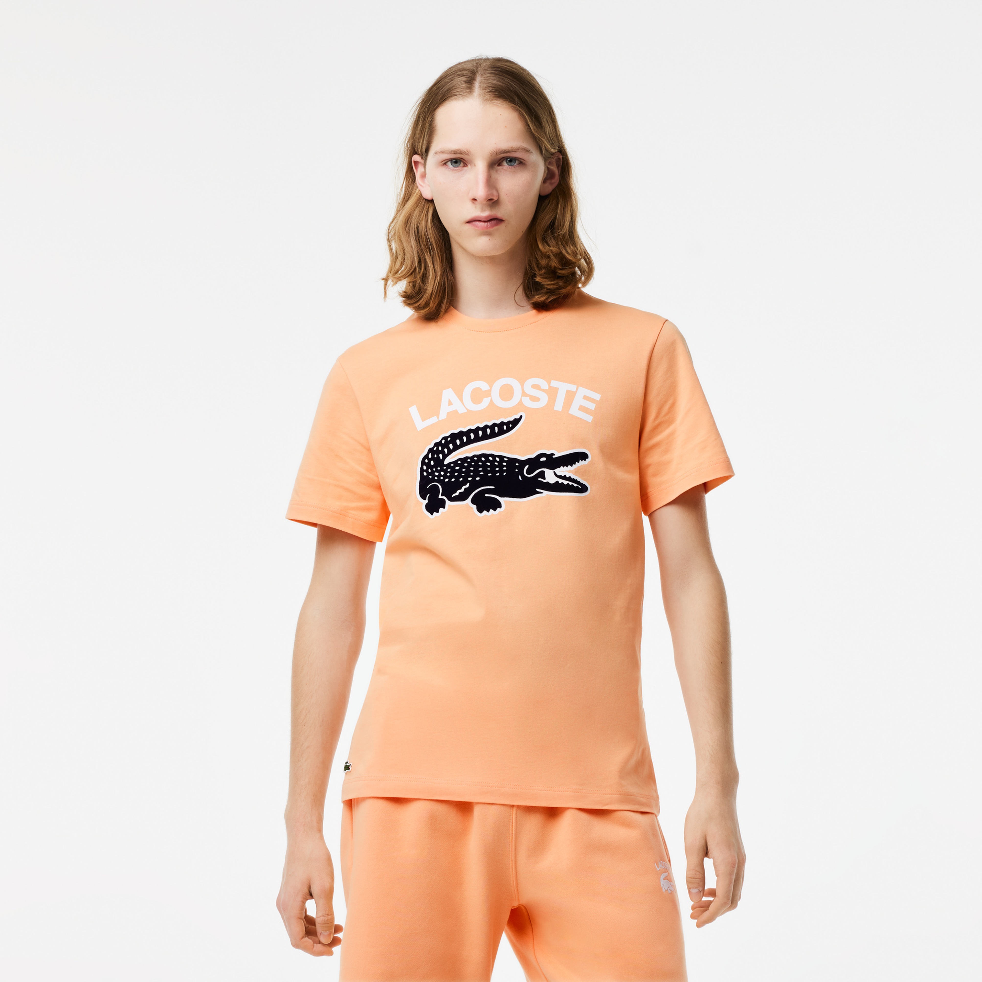 Erkek Regular Fit Bisiklet Yaka Baskılı Turuncu T-Shirt