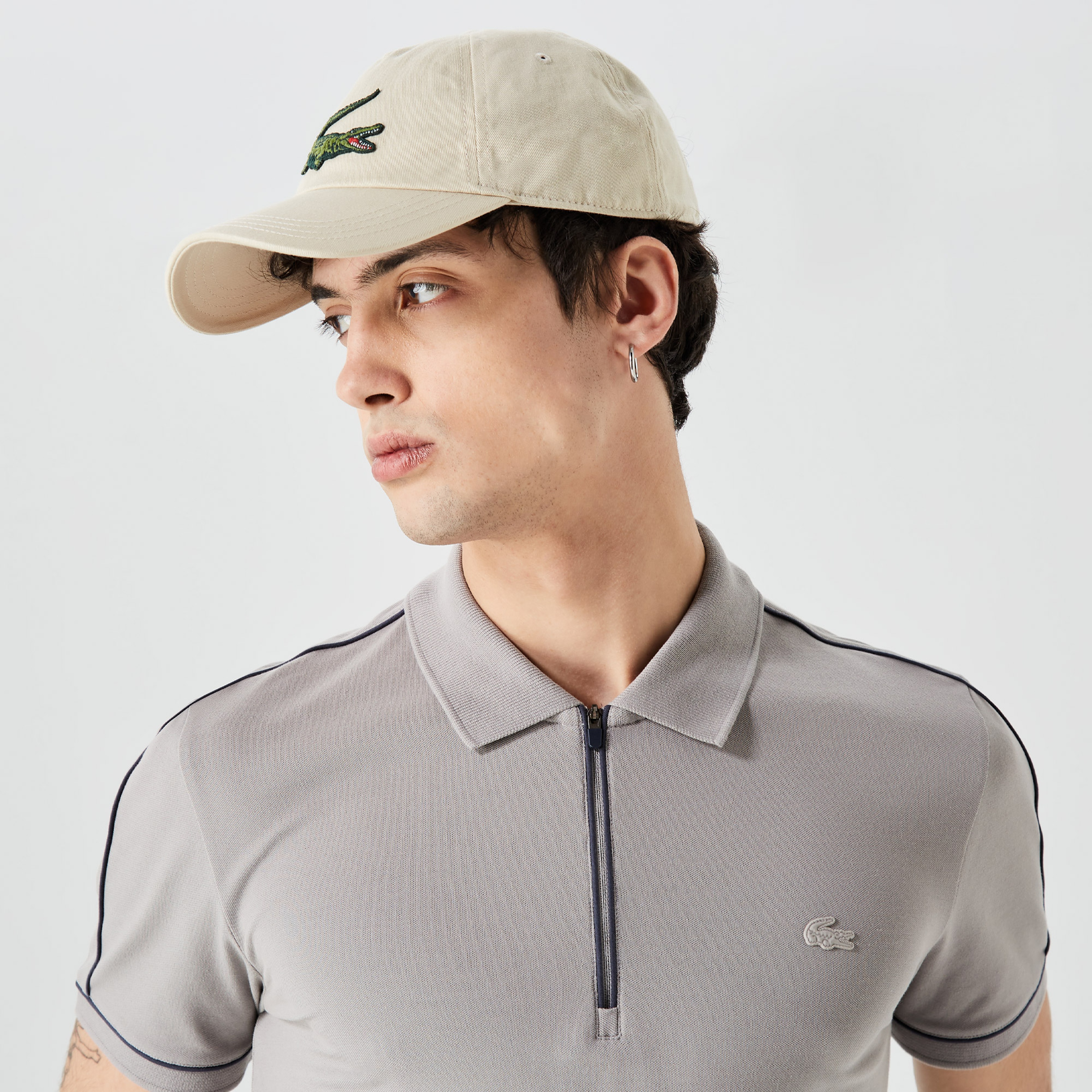 Erkek Slim Fit Yarım Fermuarlı Gri Polo