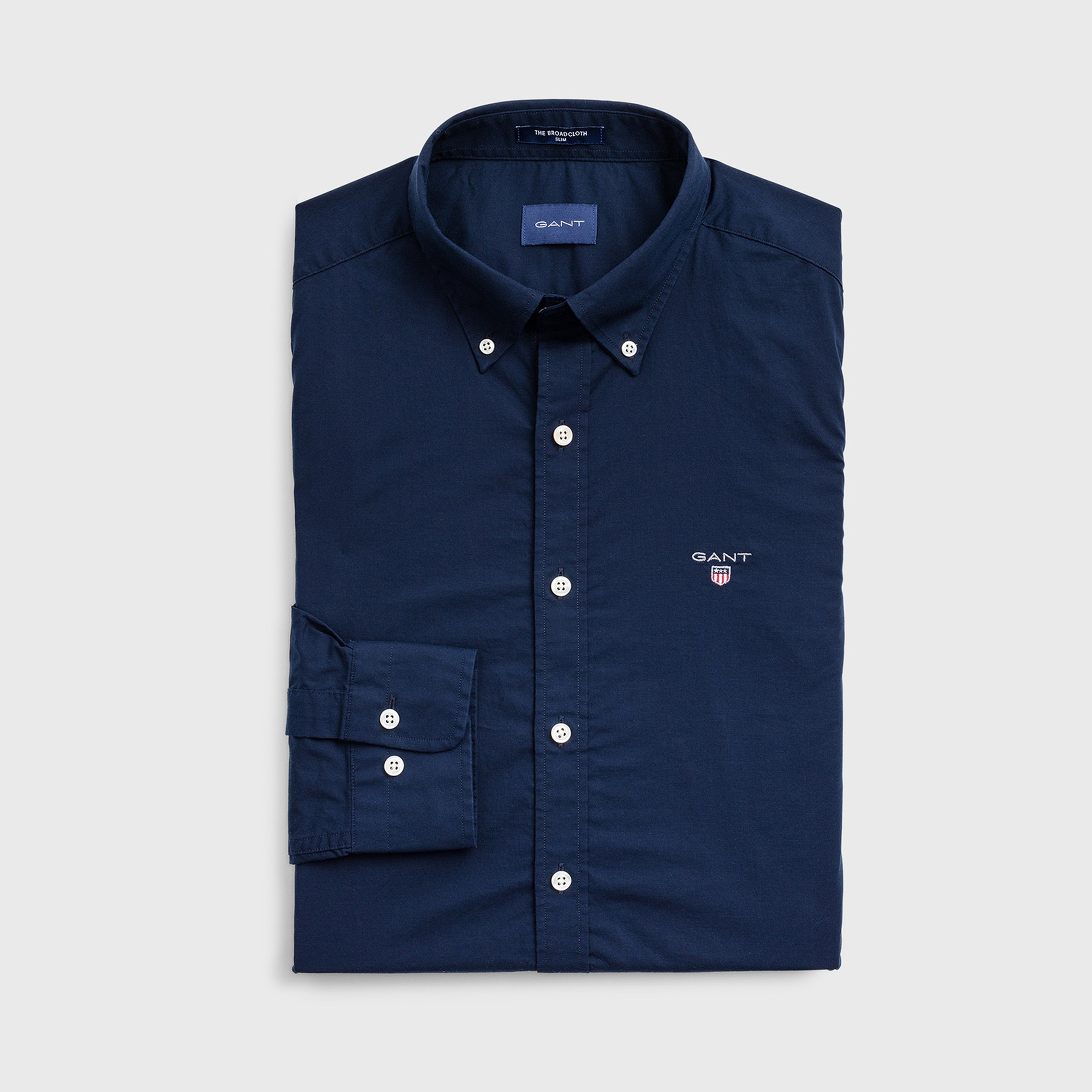 GANT Erkek Lacivert Slim Fit Düğmeli Yaka Broadcloth Gömlek