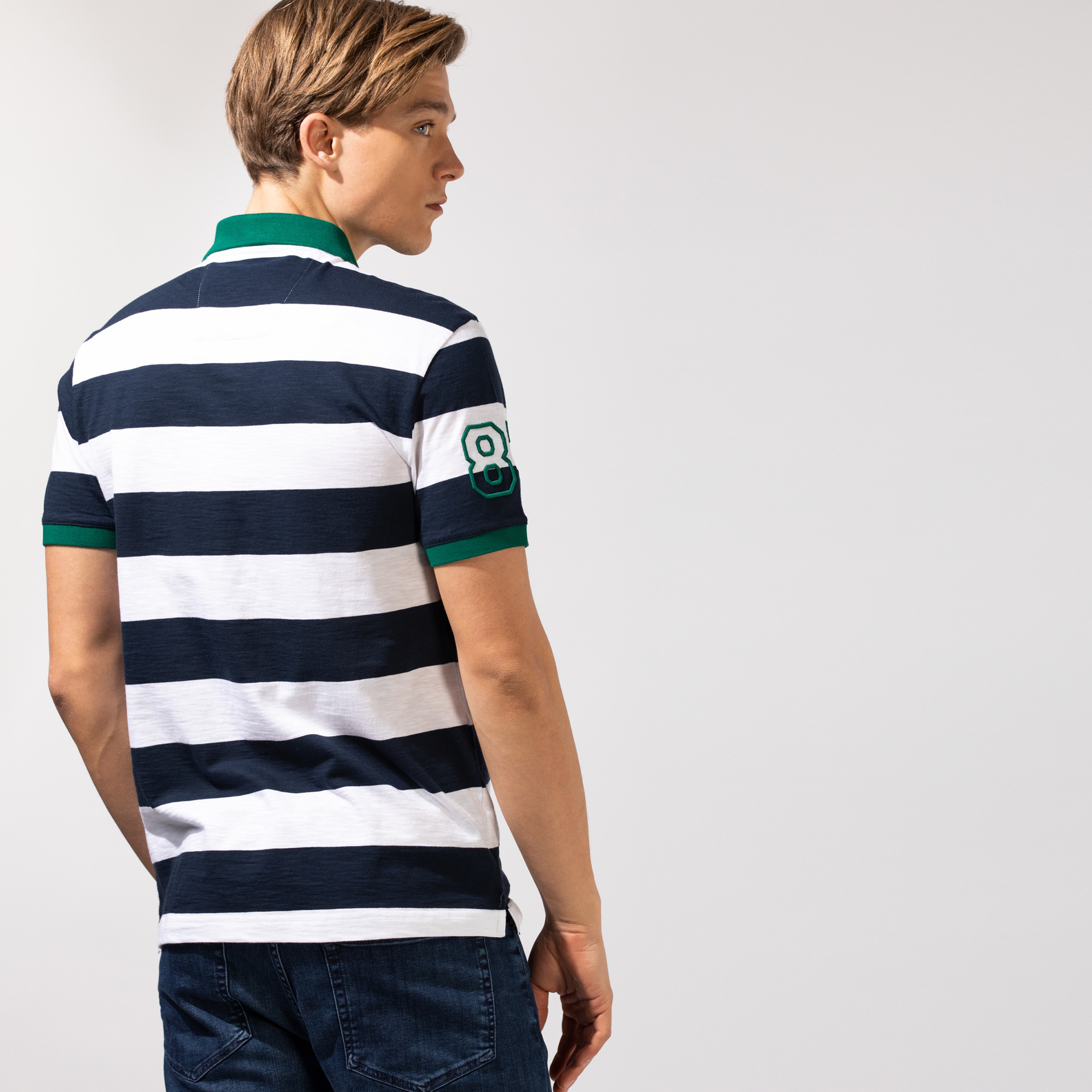 NAUTICA ERKEK BEYAZ ÇİZGİLİ SLIM FIT KISA KOLLU POLO
