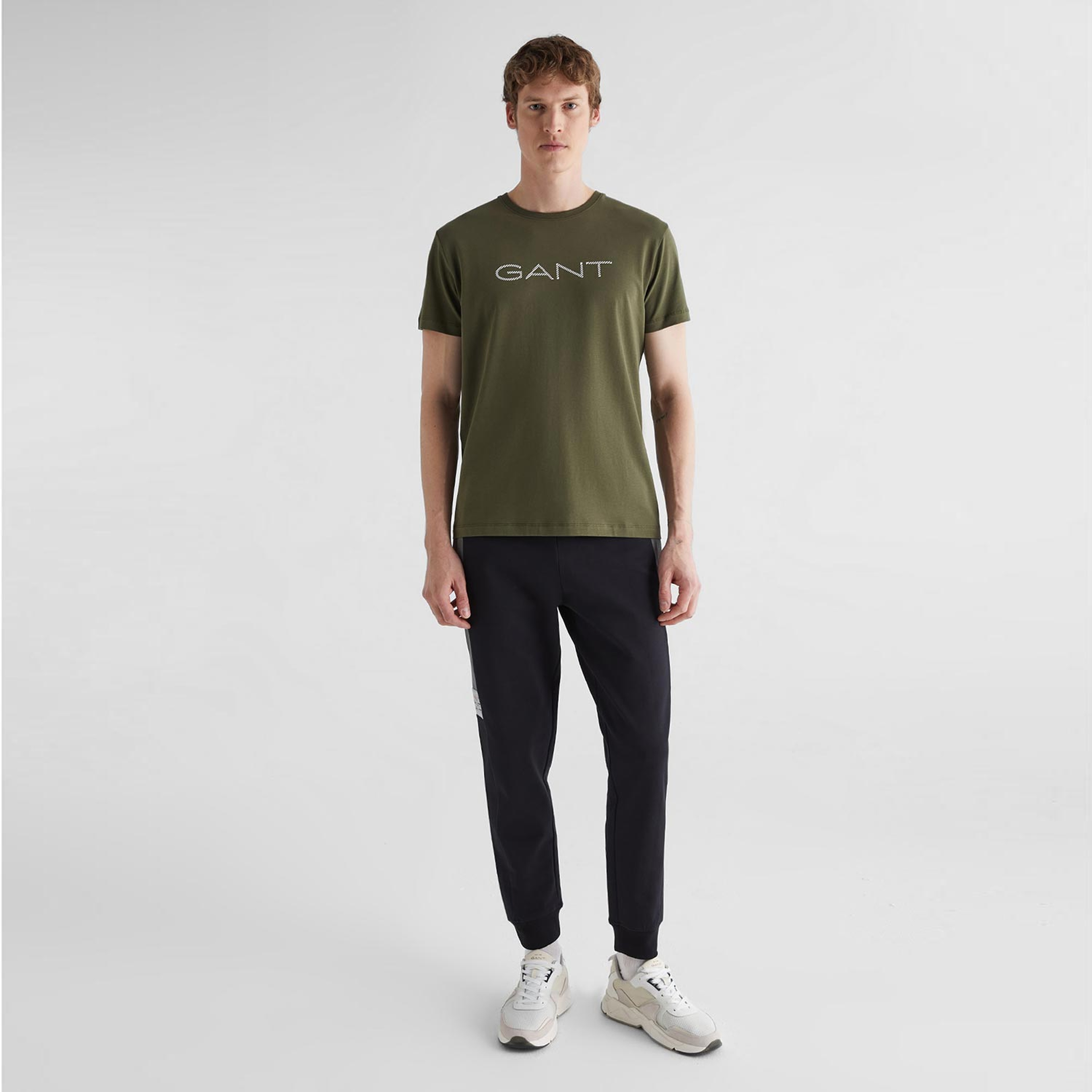 GANT Erkek Yeşil Regular Fit Bisiklet Yaka Logolu T-shirt