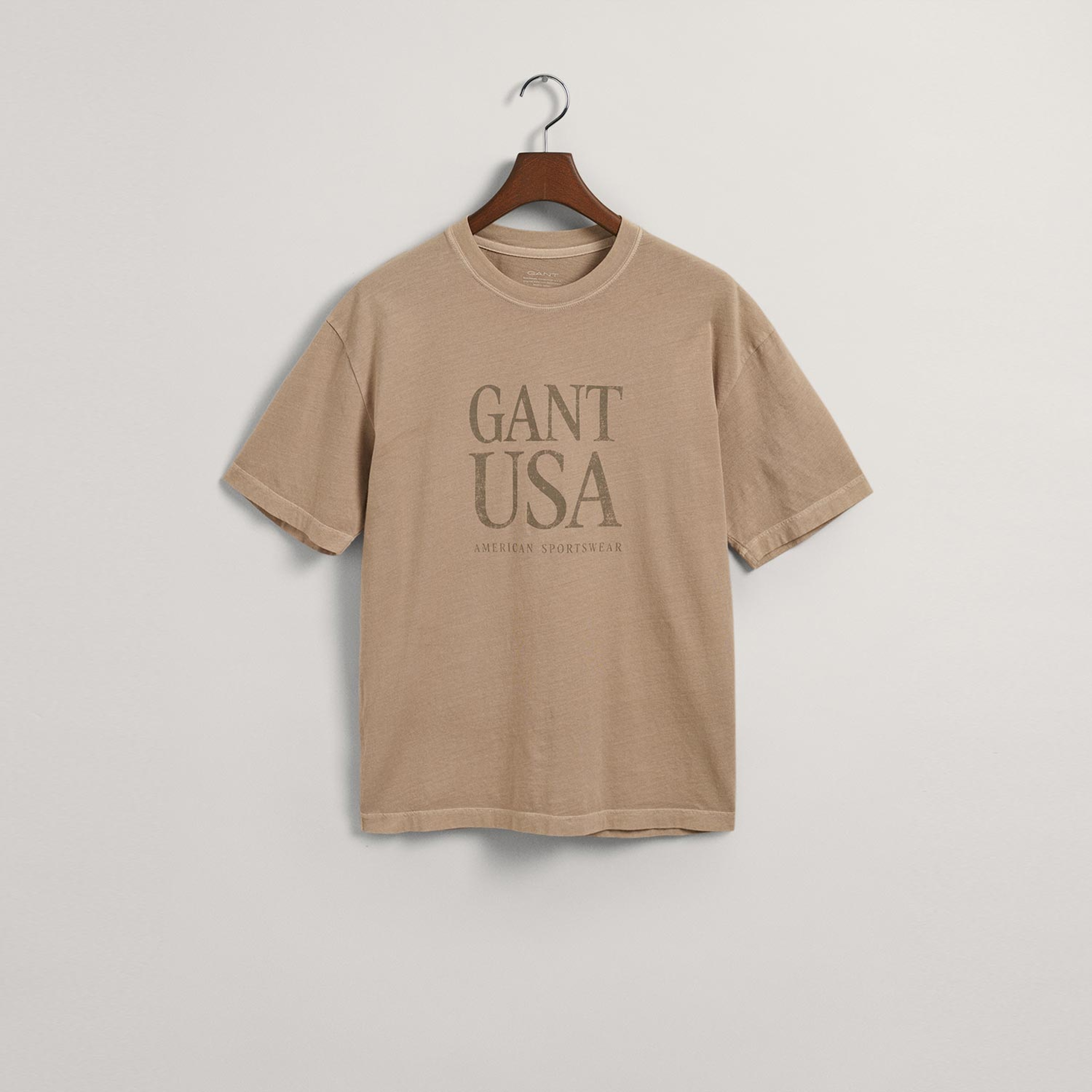 GANT Erkek Bej Regular Fit Bisiklet Yaka Logolu T-shirt