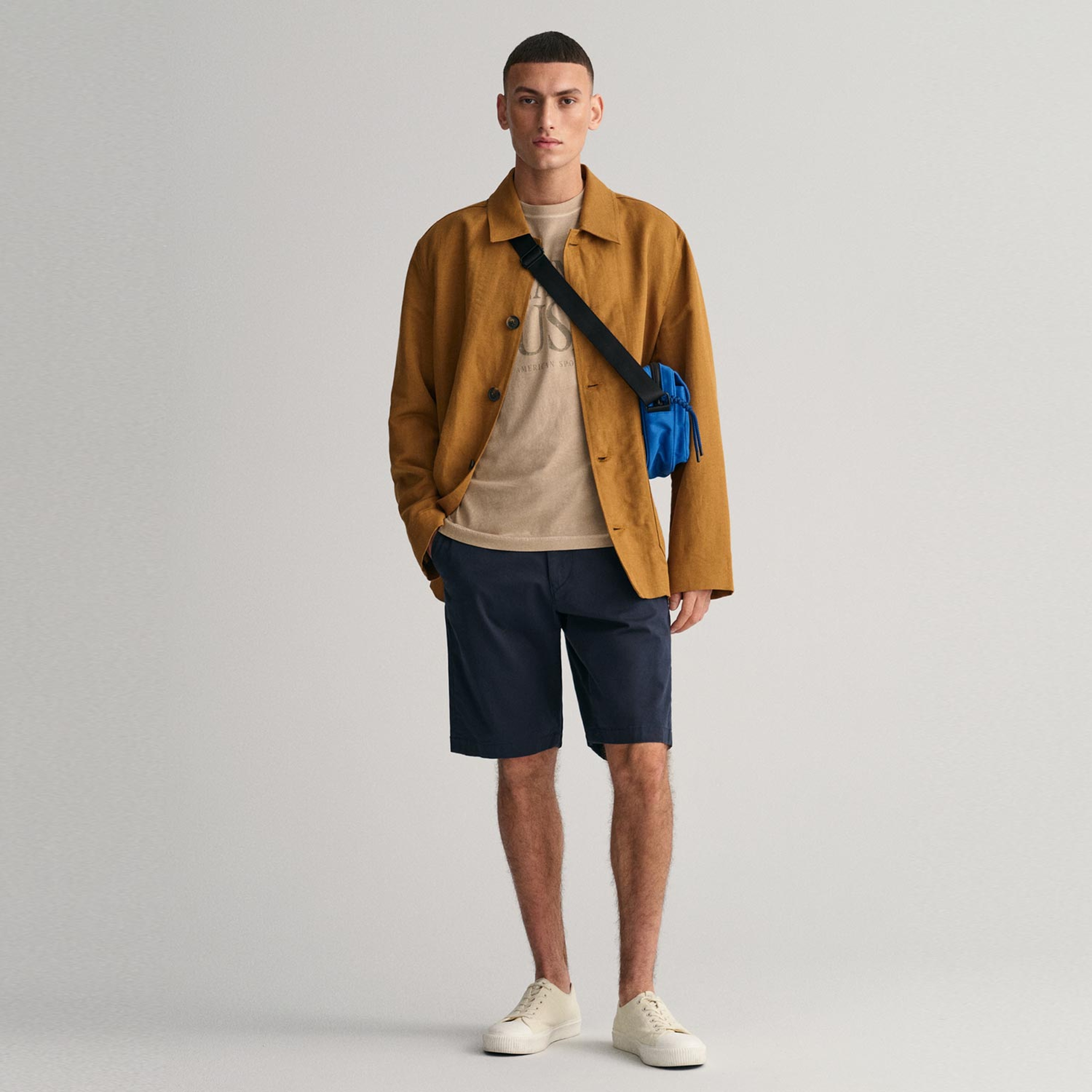GANT Erkek Bej Regular Fit Bisiklet Yaka Logolu T-shirt