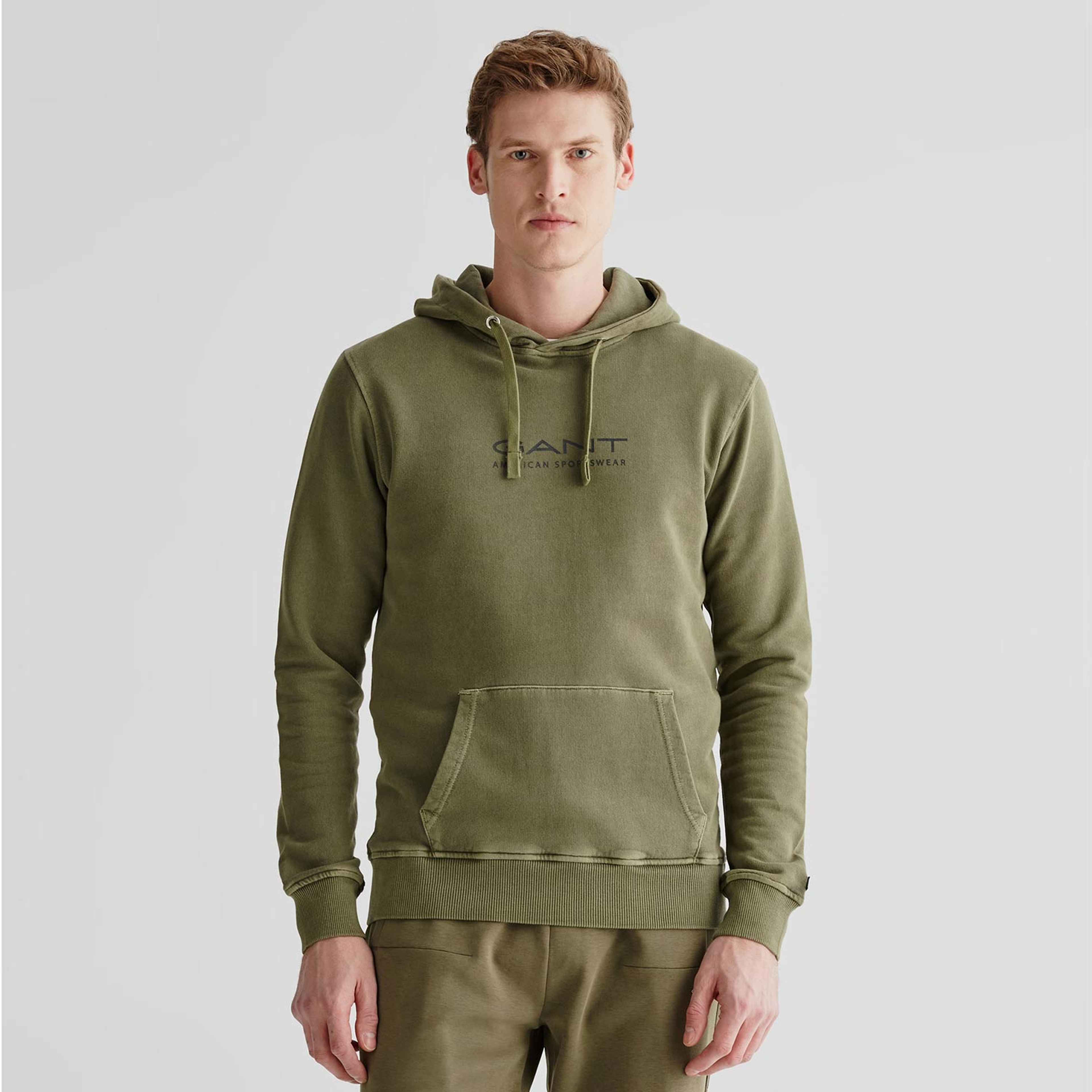 GANT Erkek Yeşil Regular Fit Kapüşonlu Logolu Sweatshirt