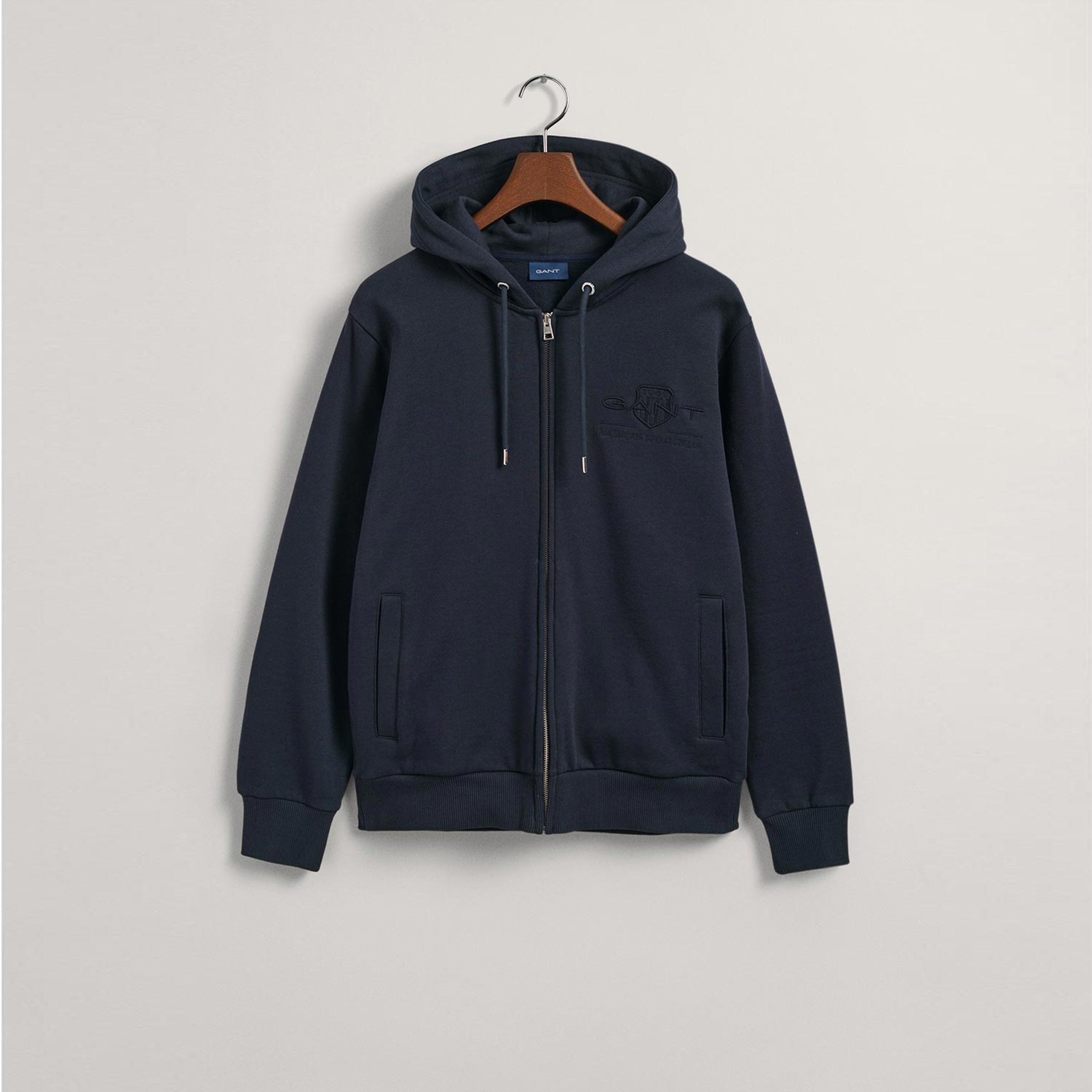 GANT Erkek Lacivert Regular Fit Fermuarlı Logolu Sweatshirt