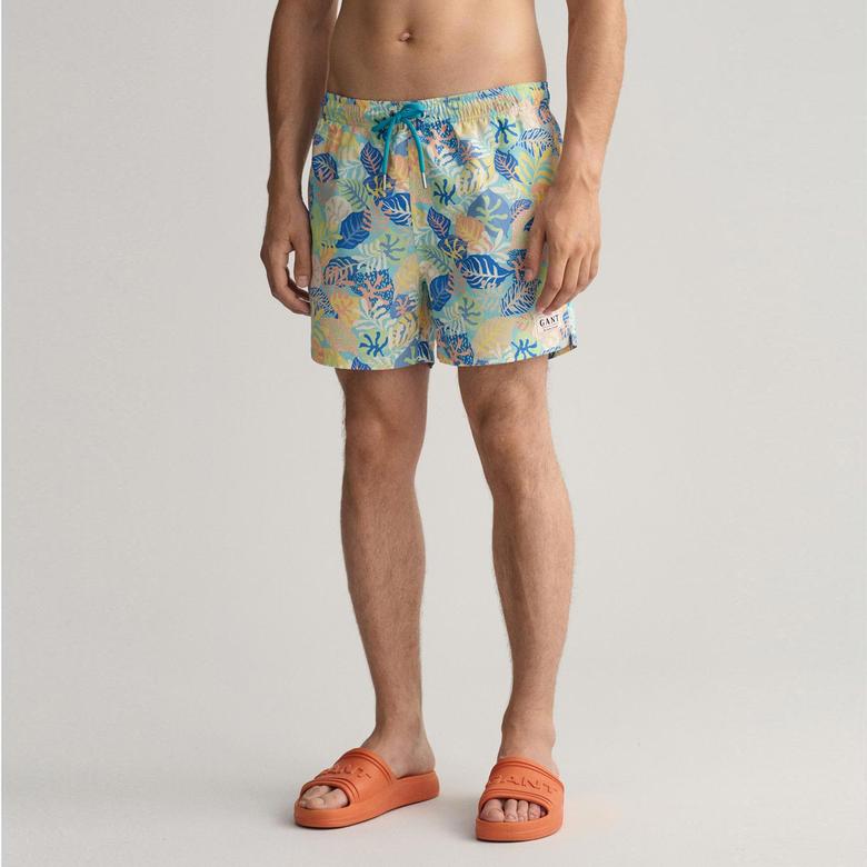 GANT Erkek Mavi Classic Fit Desenli Mayo Şort