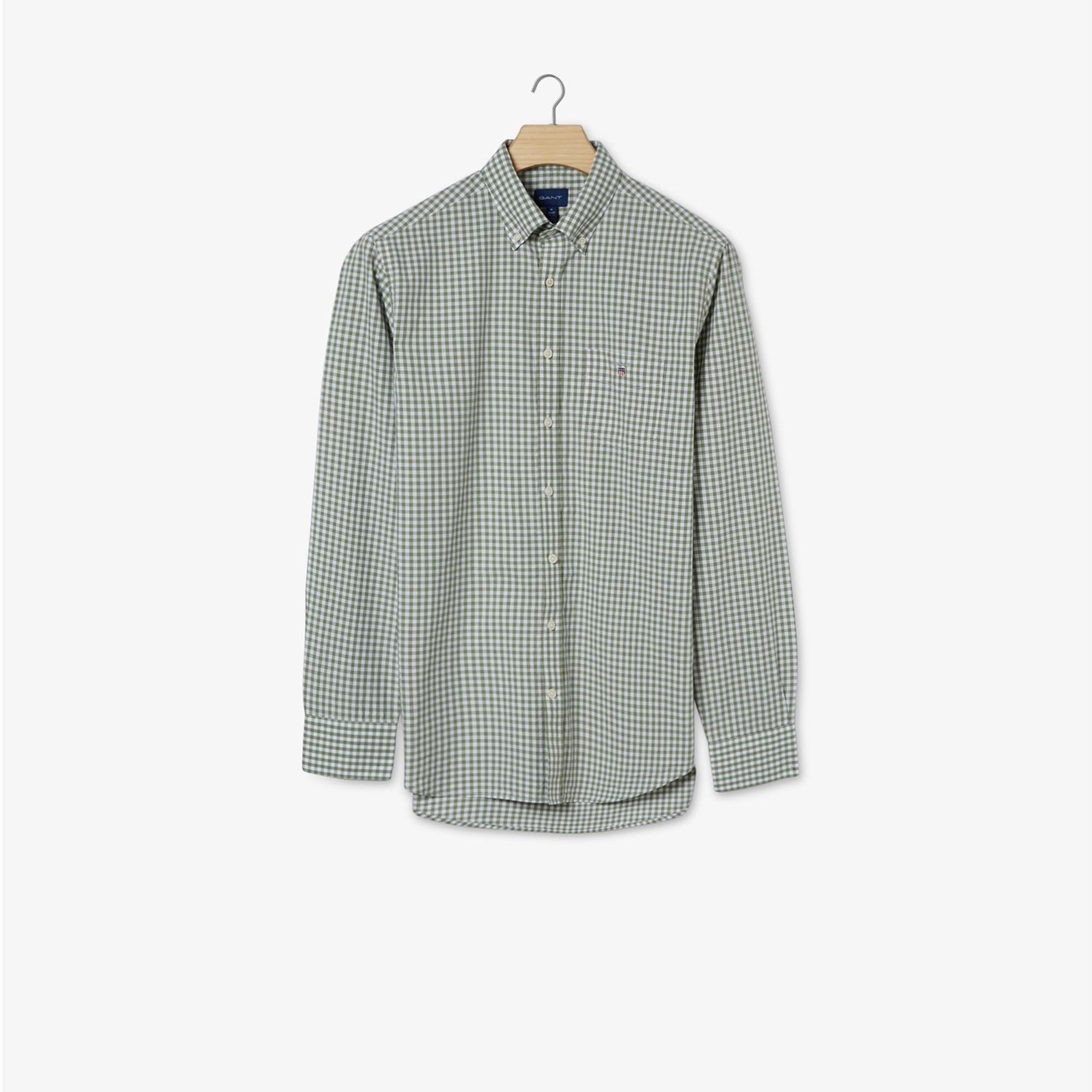 GANT Erkek Yeşil Regular Fit Kareli Broadcloth Gömlek