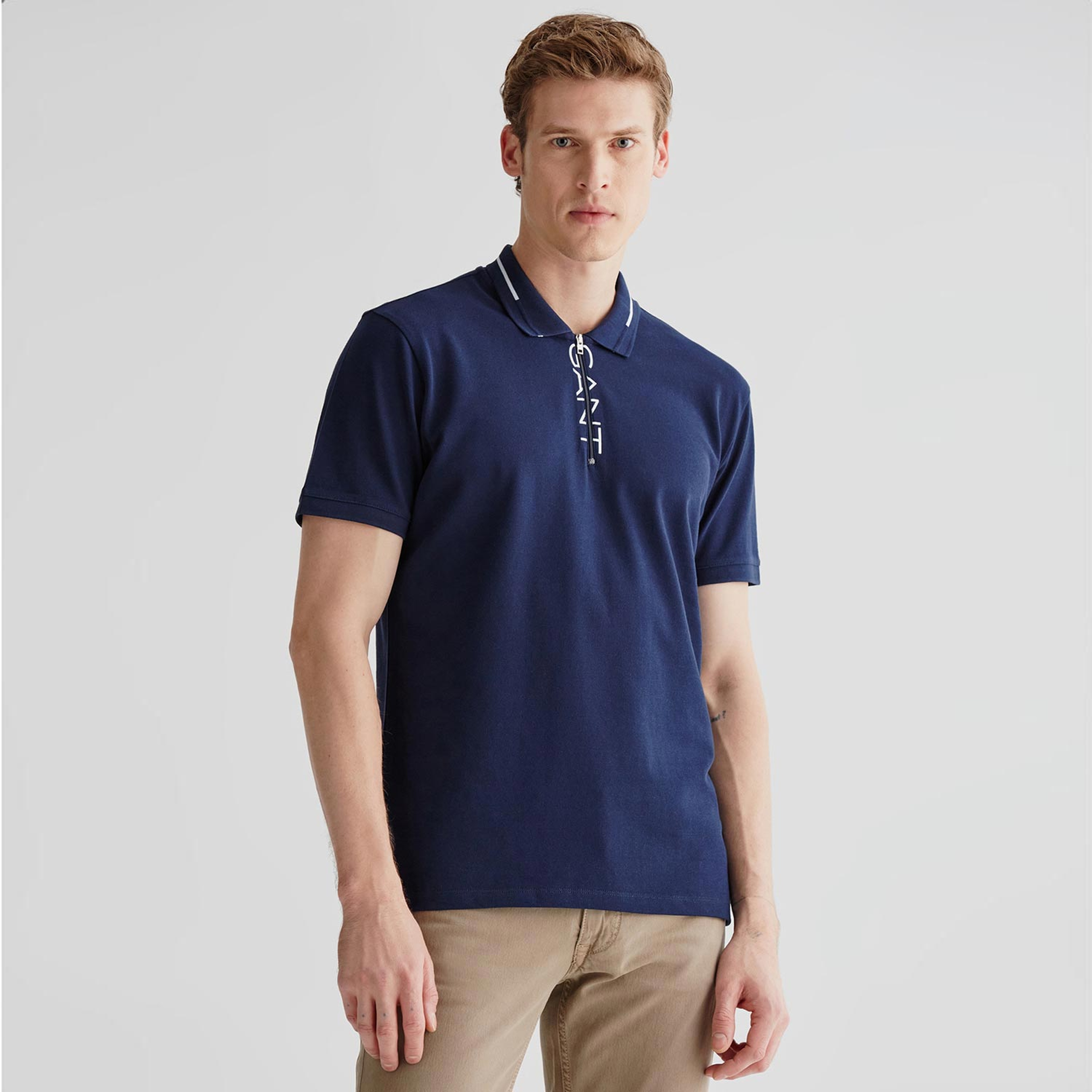 GANT Erkek Lacivert Regular Fit Yarım Fermuarlı Polo