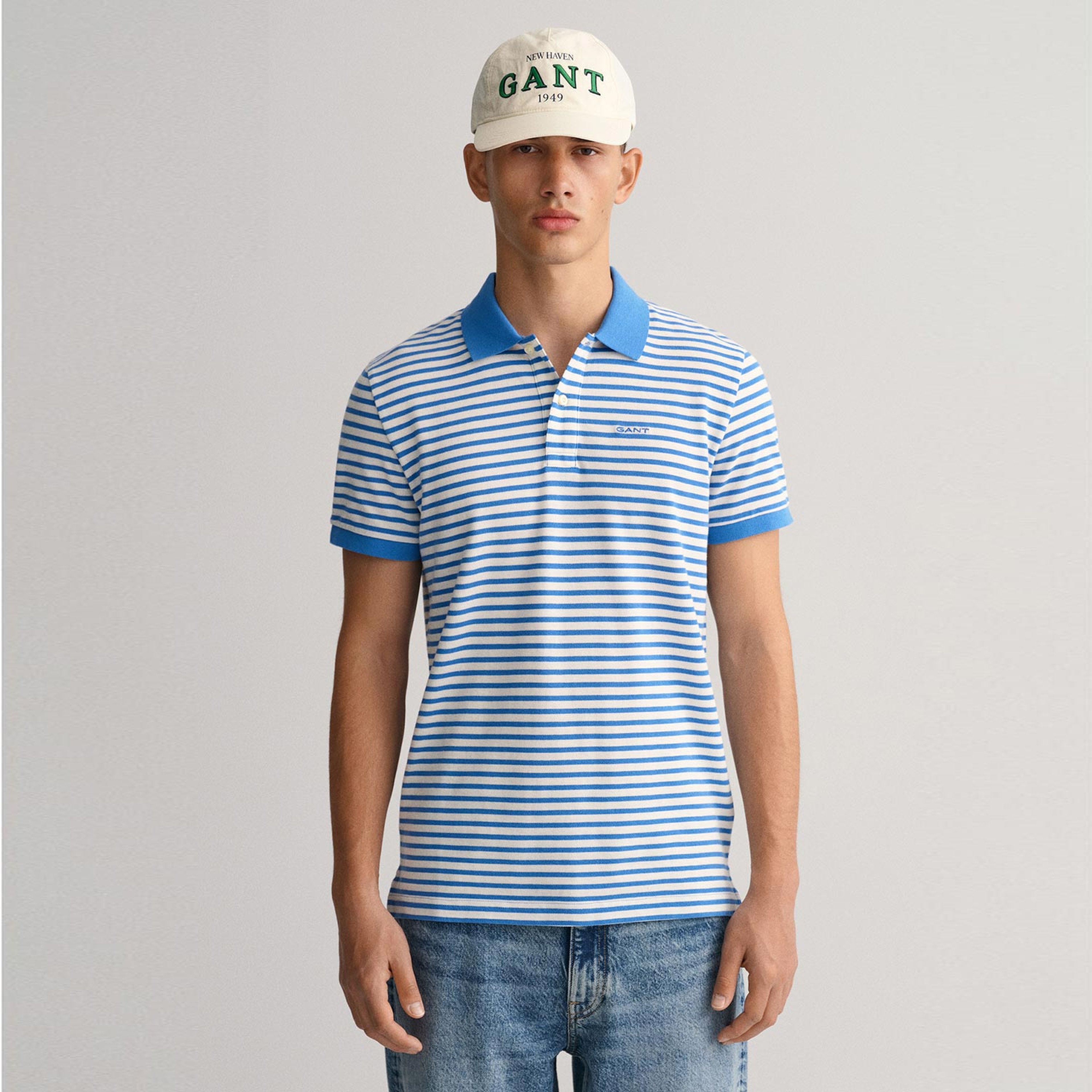 GANT Erkek Mavi Regular Fit Çizgili Polo