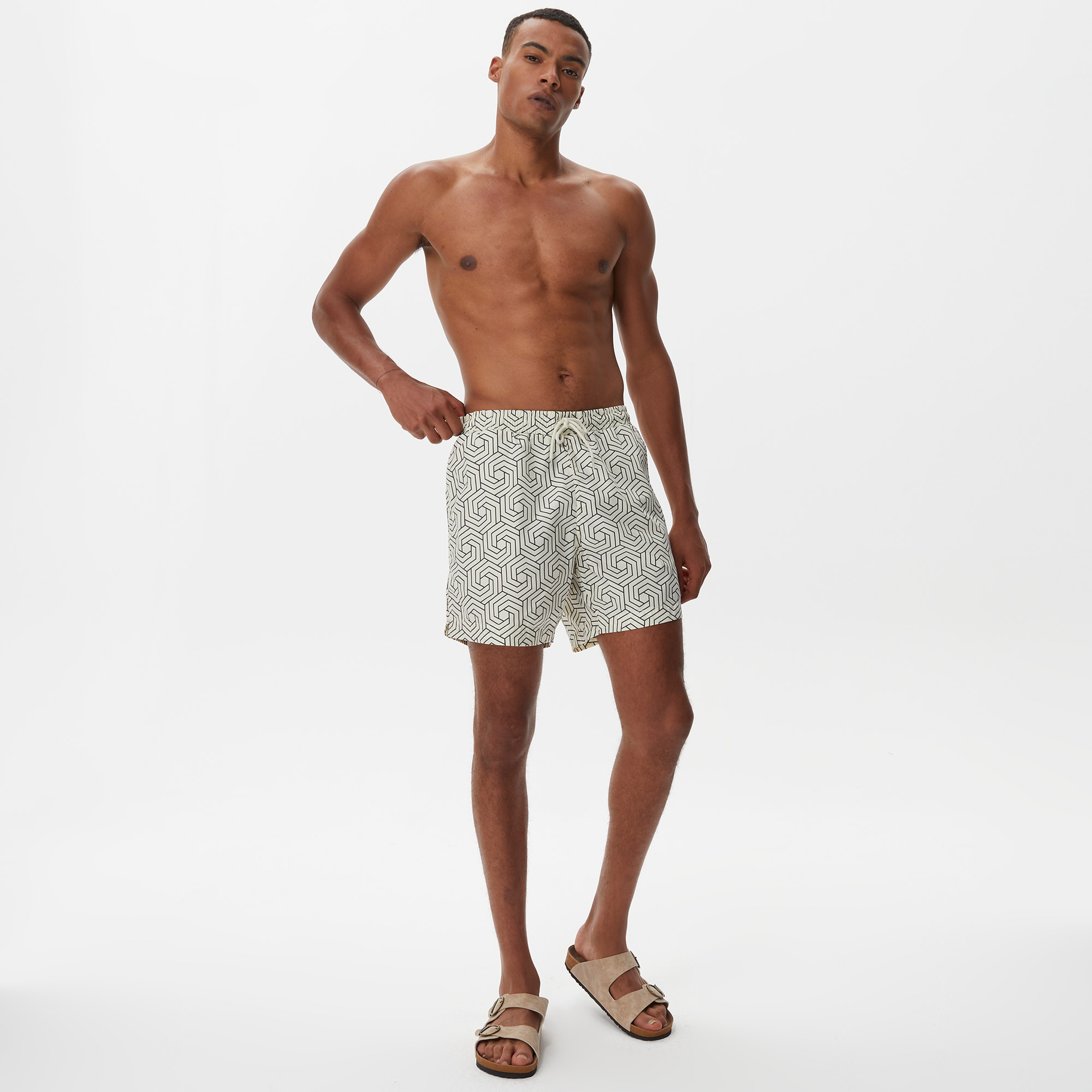 Nautica Erkek Krem Baskılı Mayo Şort