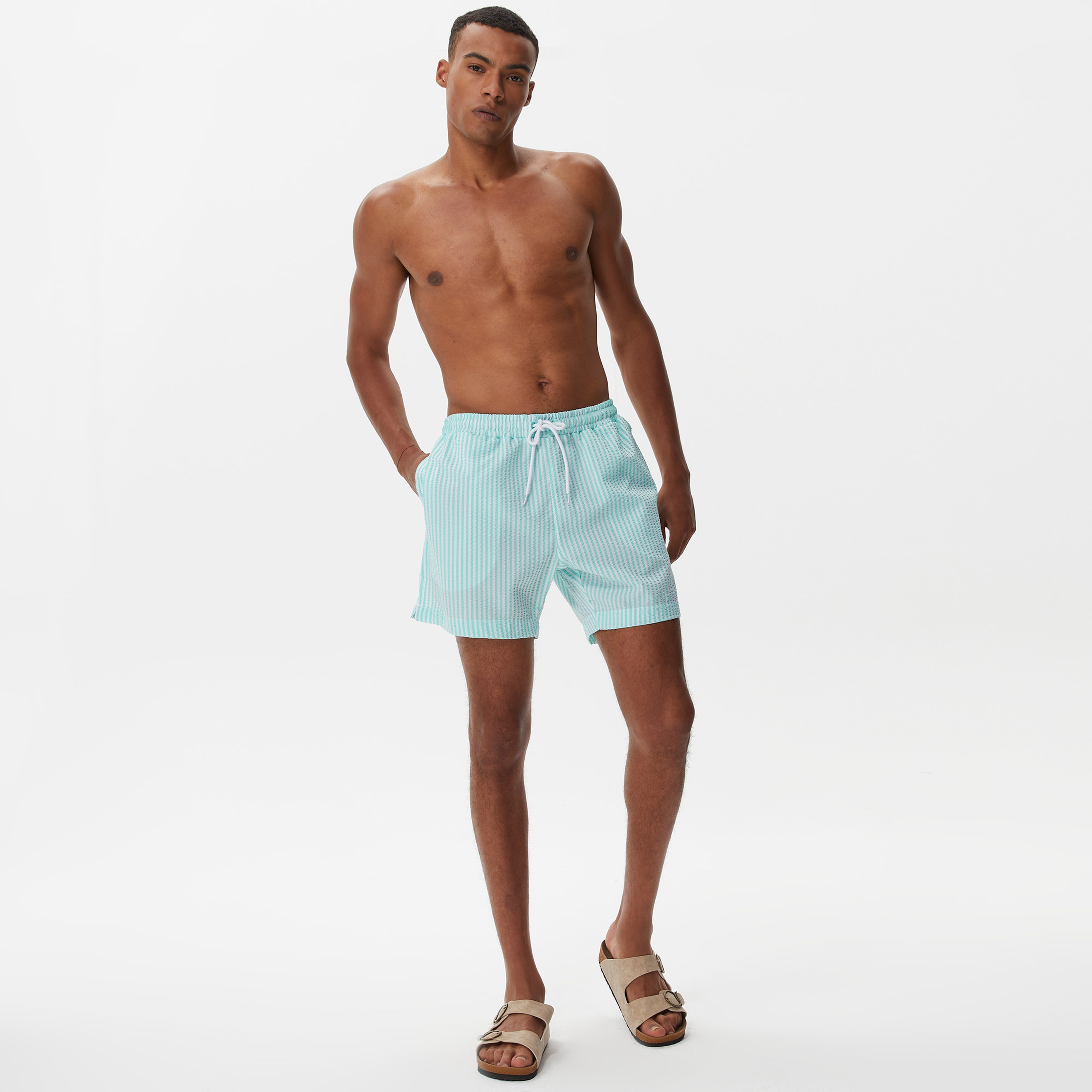 Nautica Erkek Yeşil Çizgili Mayo Şort