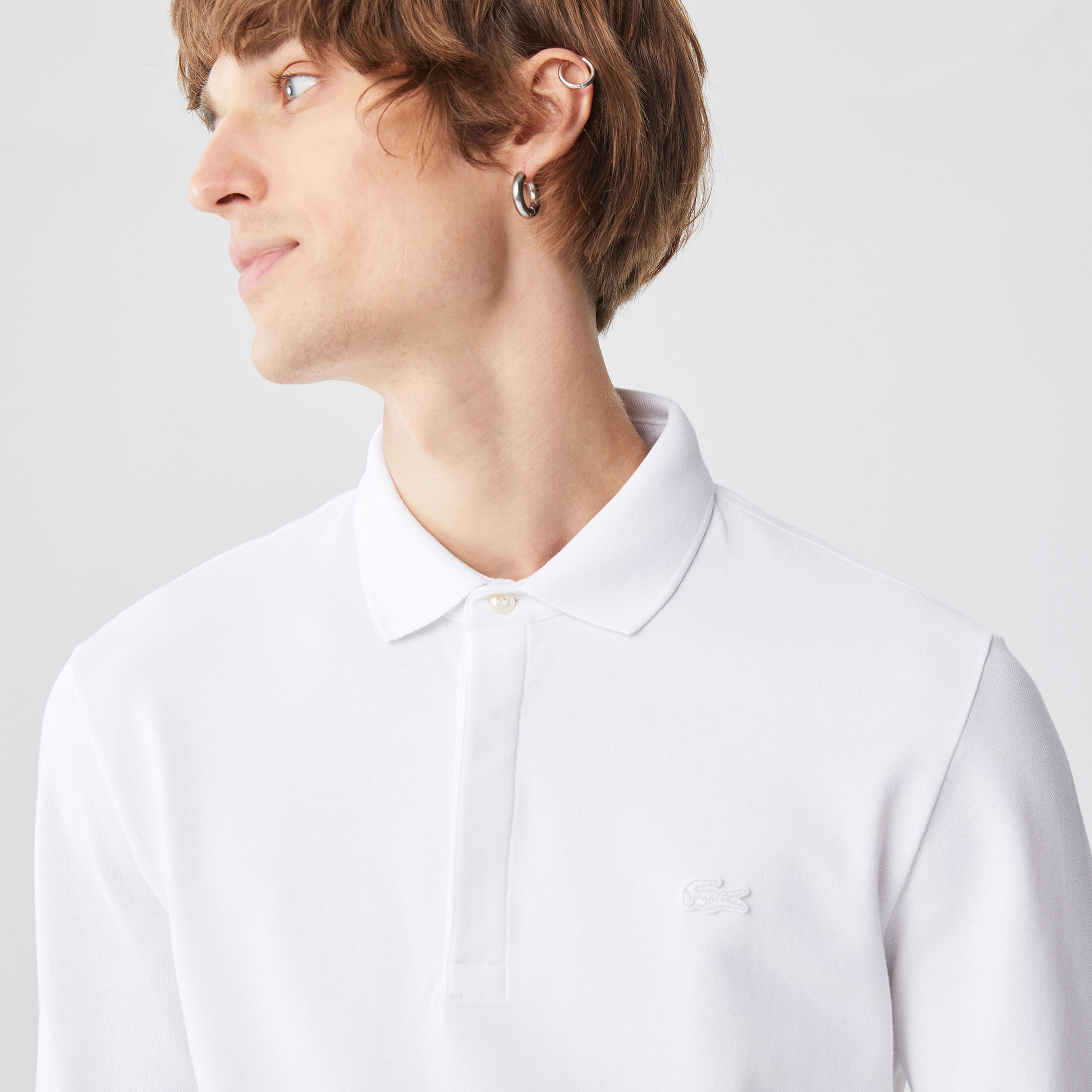 Erkek Regular Fit Uzun Kollu Beyaz Paris Polo