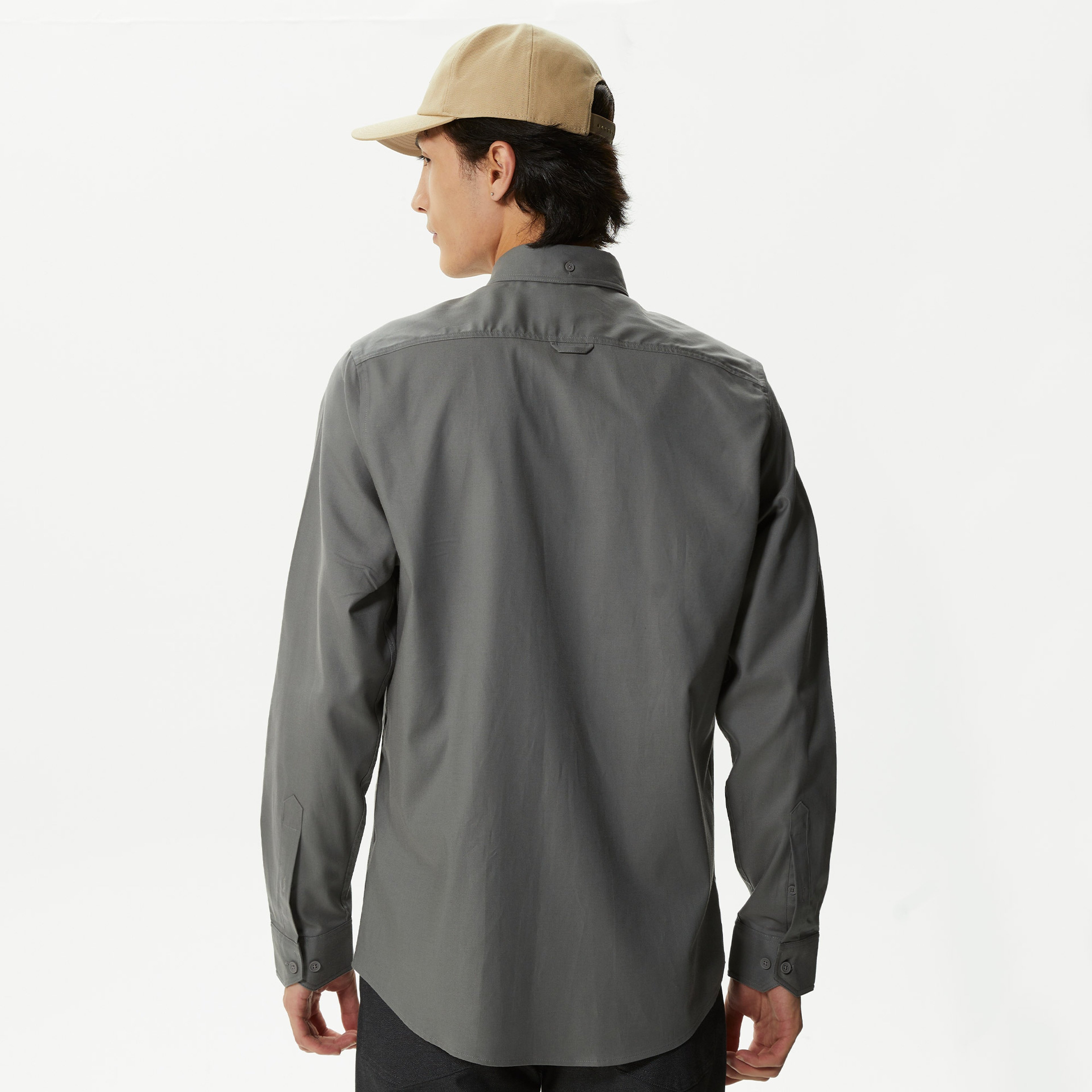 Erkek Slim Fit Düğmeli Yaka Koyu Gri Gömlek