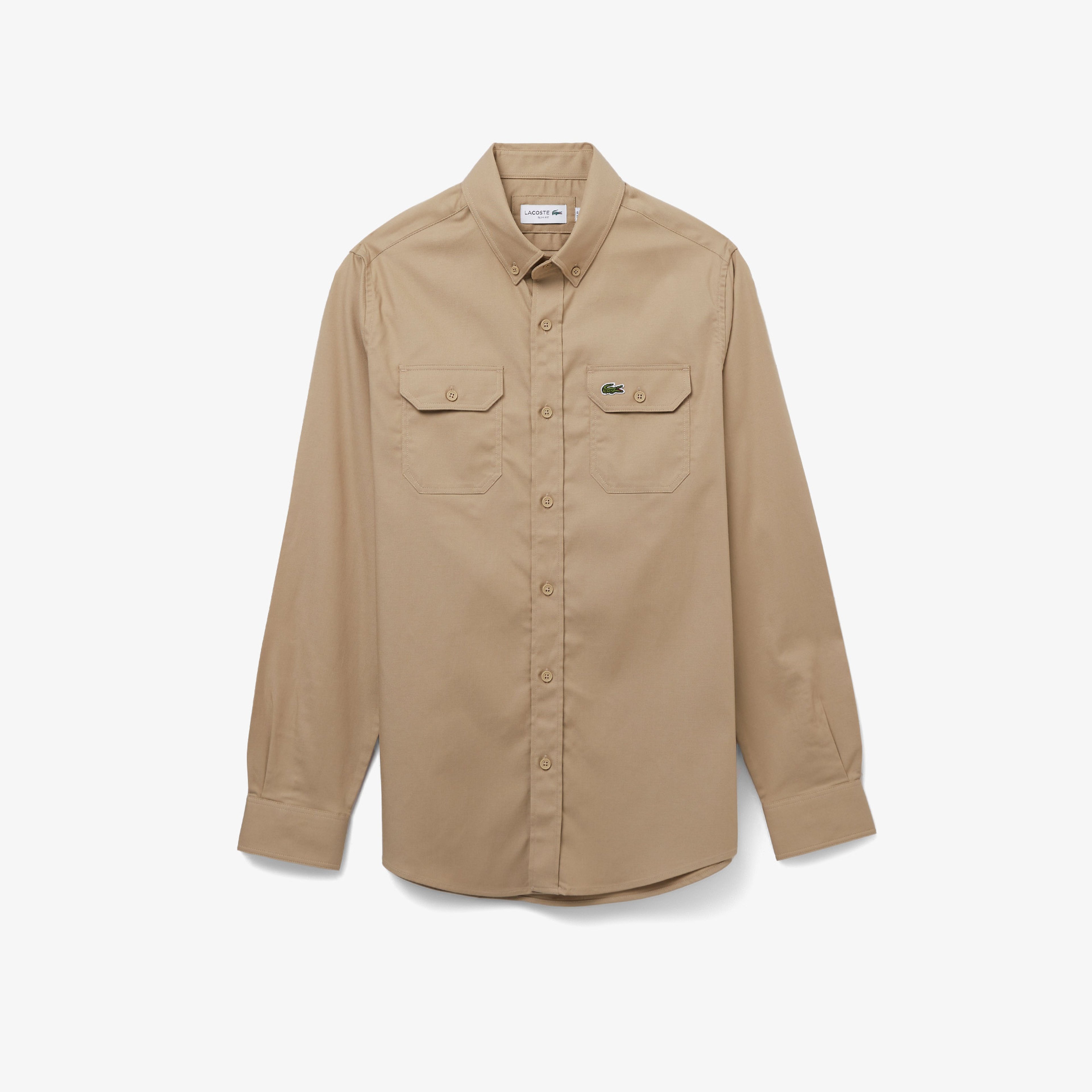 Erkek Slim Fit Düğmeli Yaka Bej Gömlek