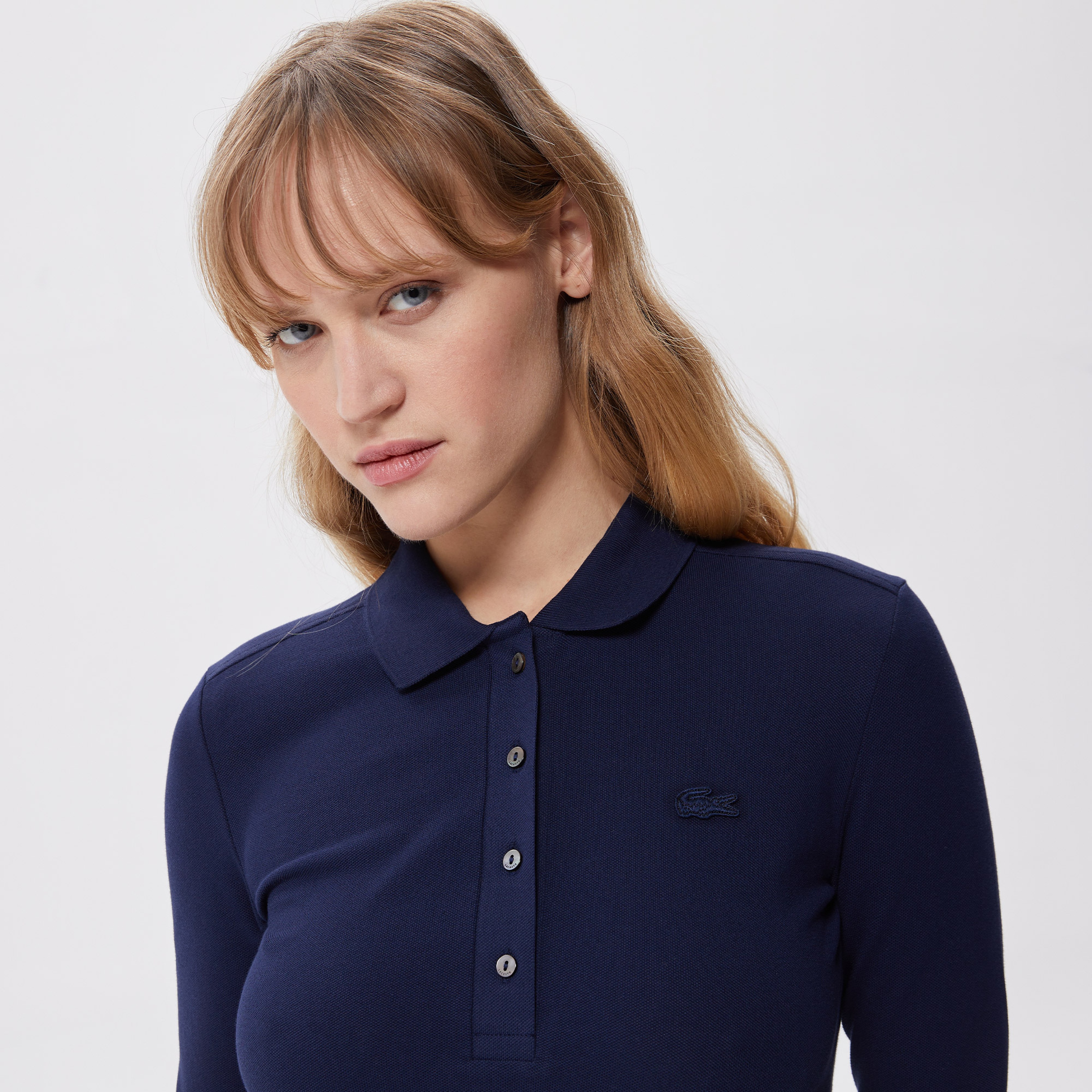 Kadın Slim Fit Uzun Kollu Lacivert Polo