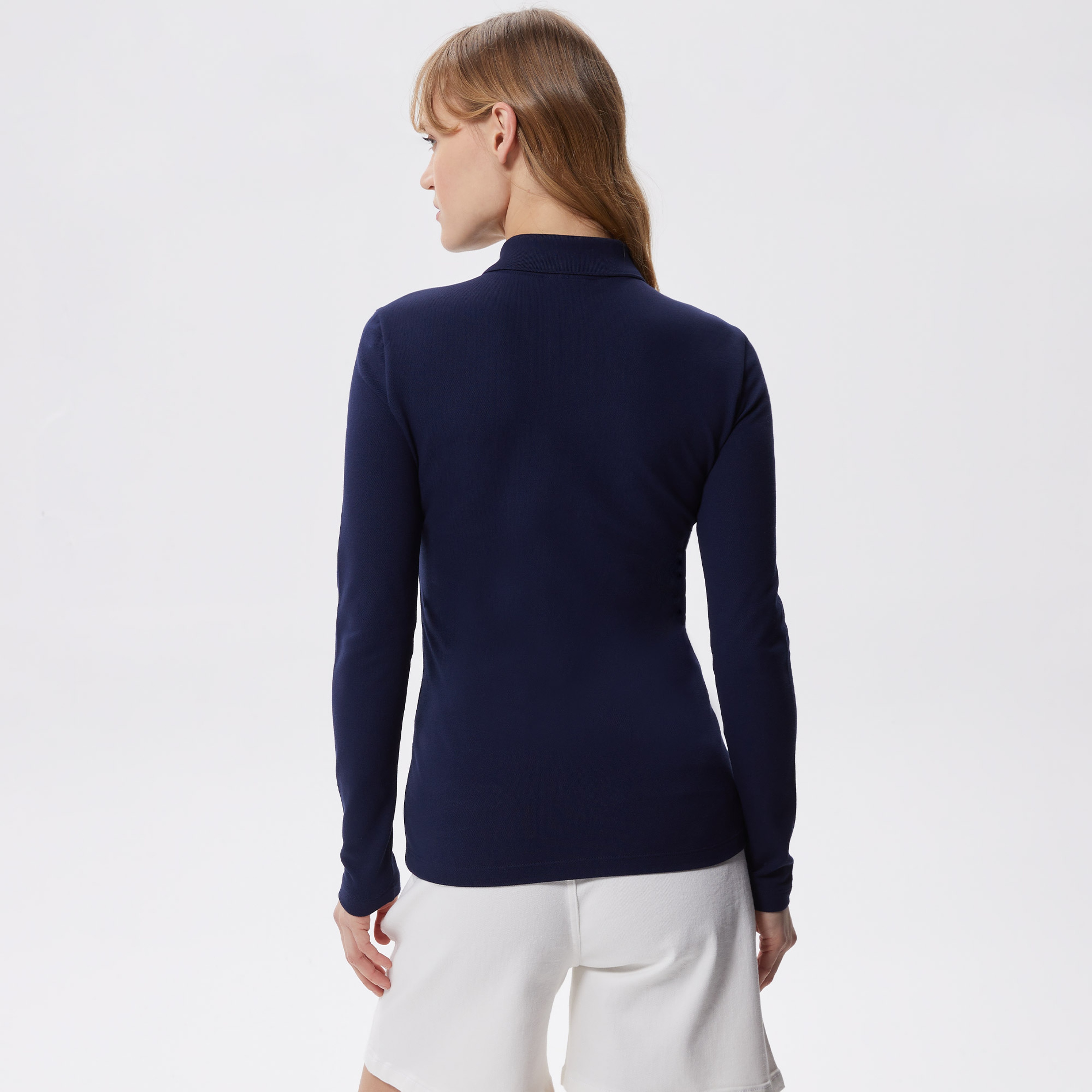 Kadın Slim Fit Uzun Kollu Lacivert Polo