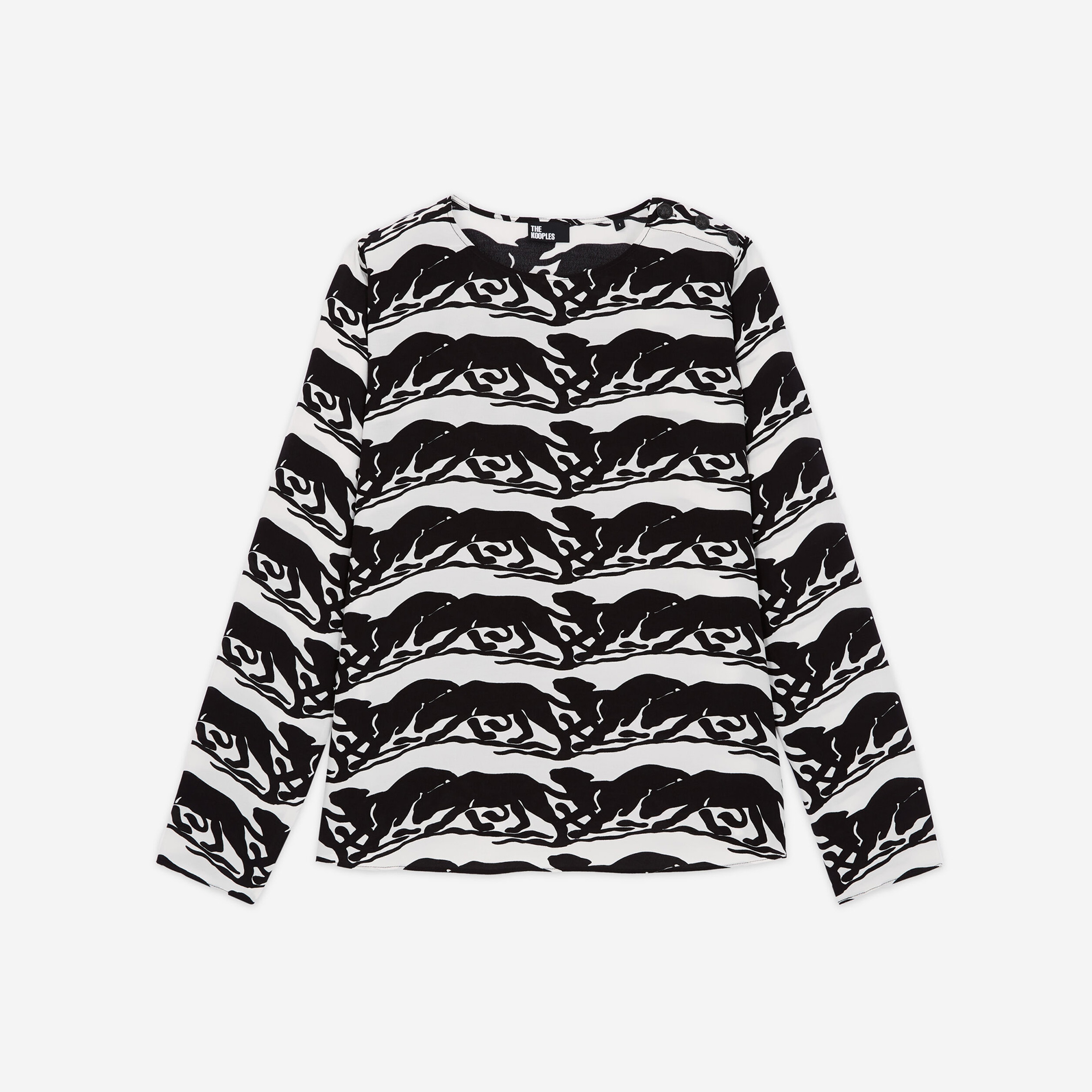 KADIN PANTER BASKILI SİYAH BLUZ